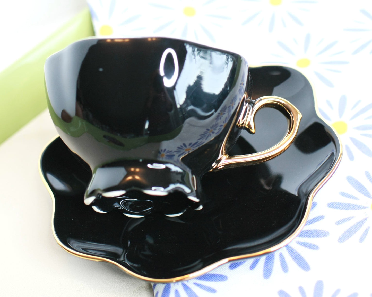Black Raven Tea Cup and Saucer - porcelain 7.5 oz