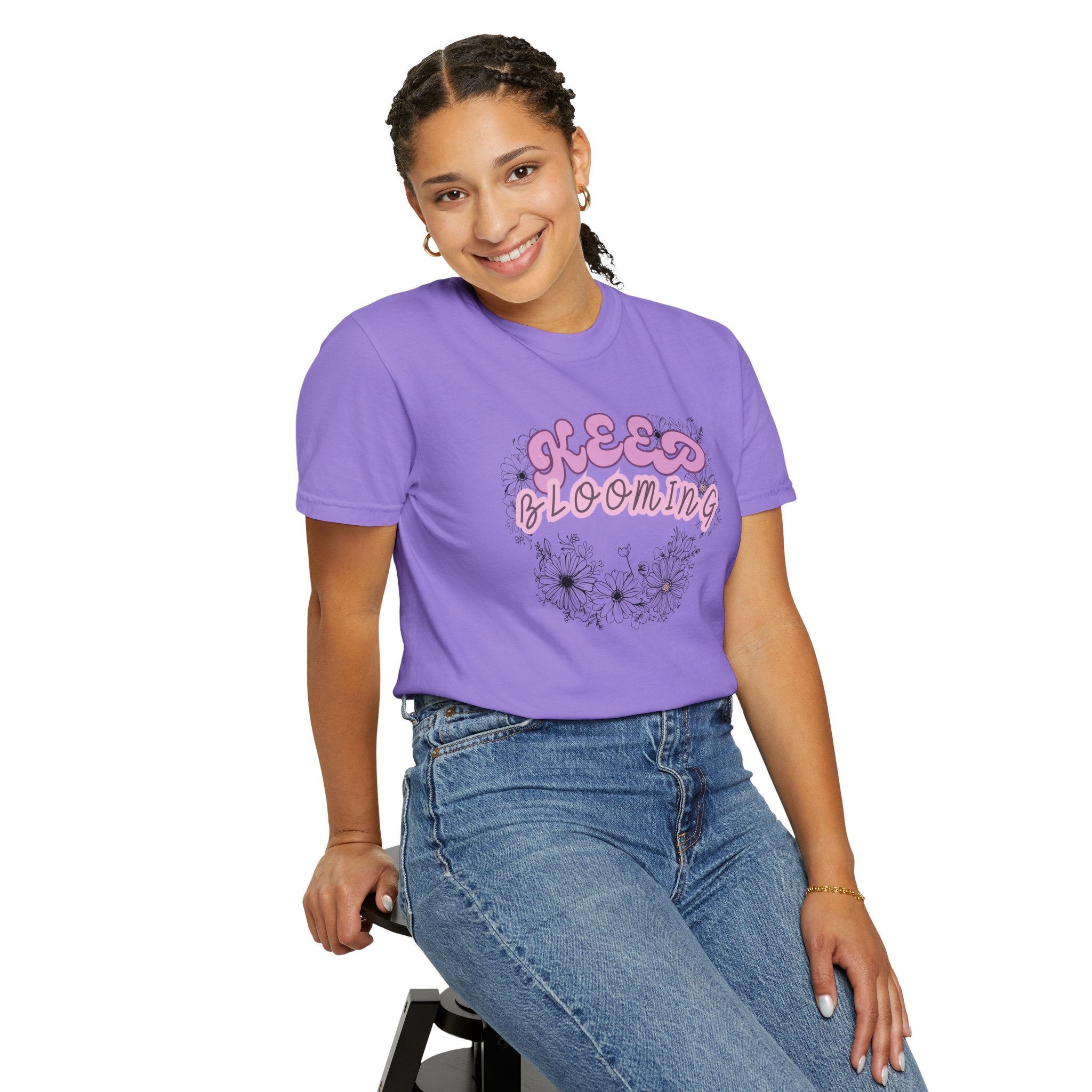Keep Blooming - loose fit positive message flower design t-shirt