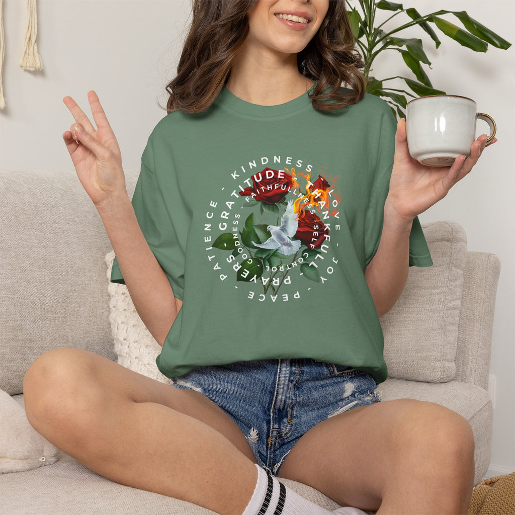Peace & Gratitude Graphic T-Shirt — Dove Floral Circle Design