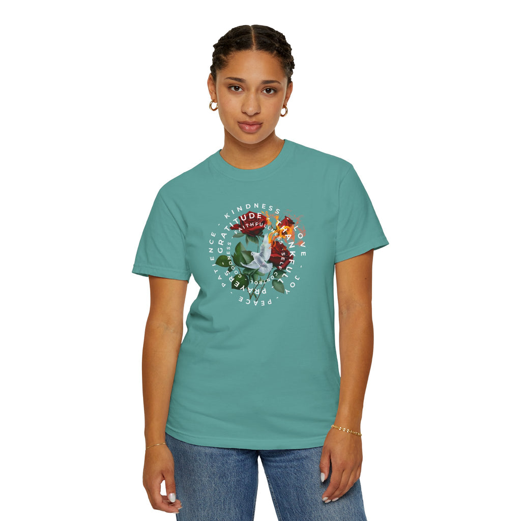 Peace & Gratitude Graphic T-Shirt — Dove Floral Circle Design