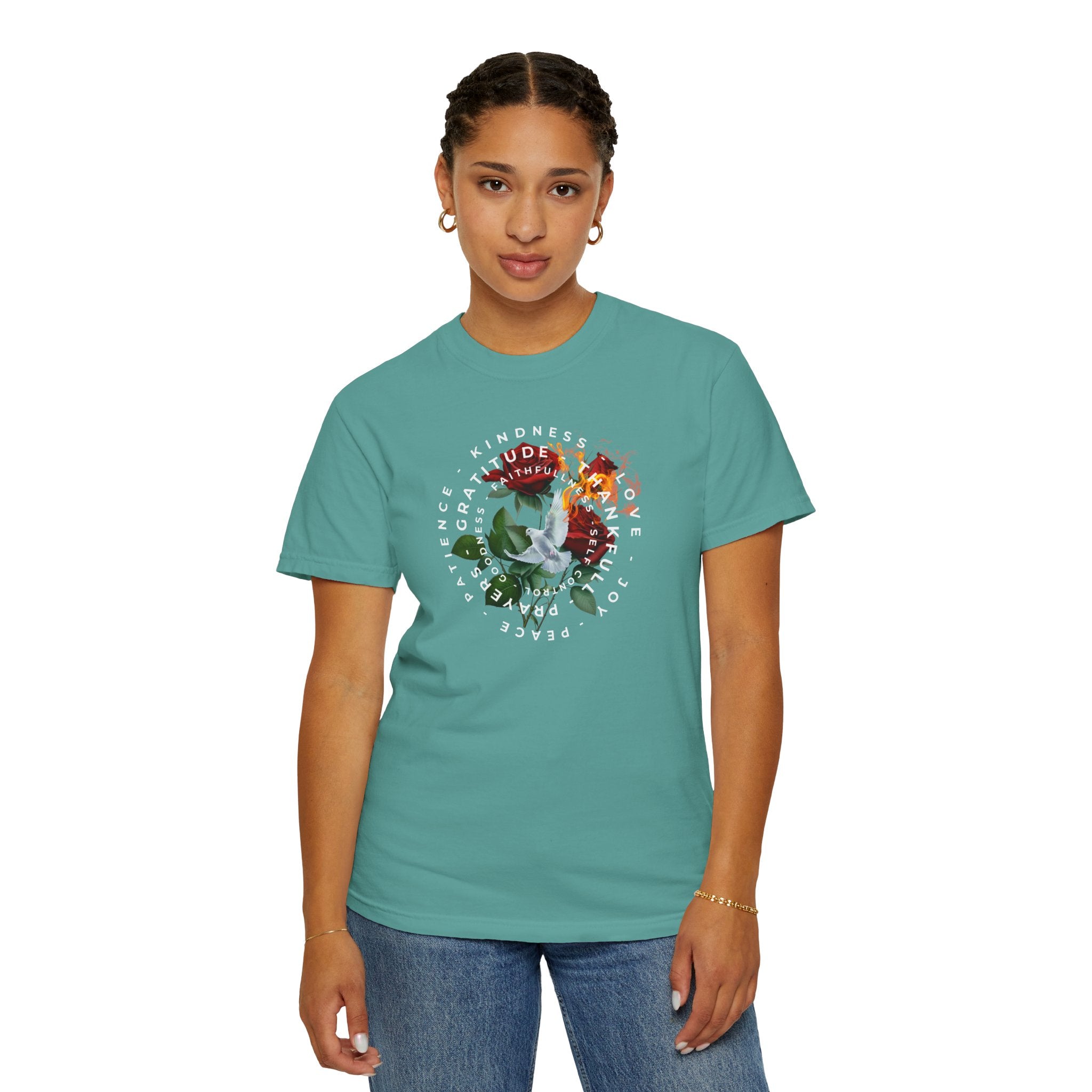 Peace & Gratitude Graphic T-Shirt — Dove Floral Circle Design