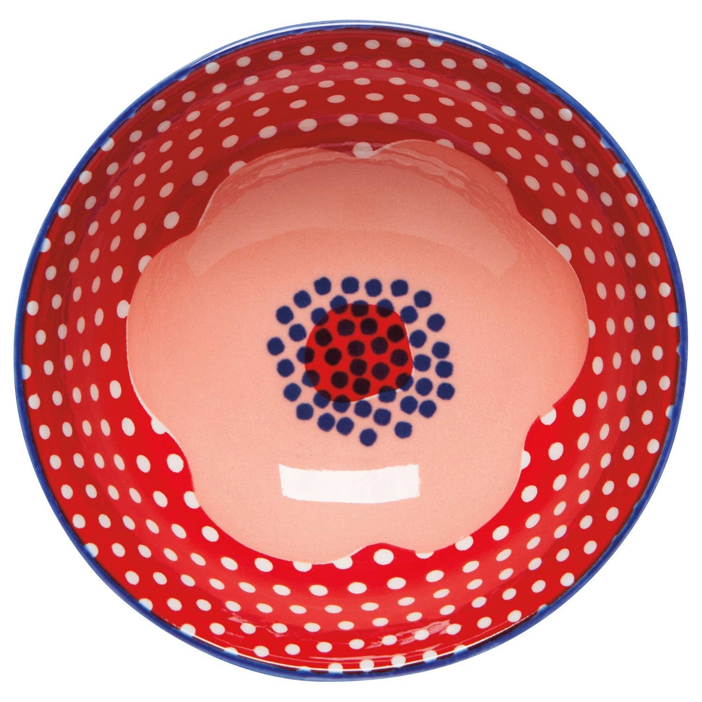 Blue and Red Dotted Poppy dessert Bowl - small 4.5 inch - single item