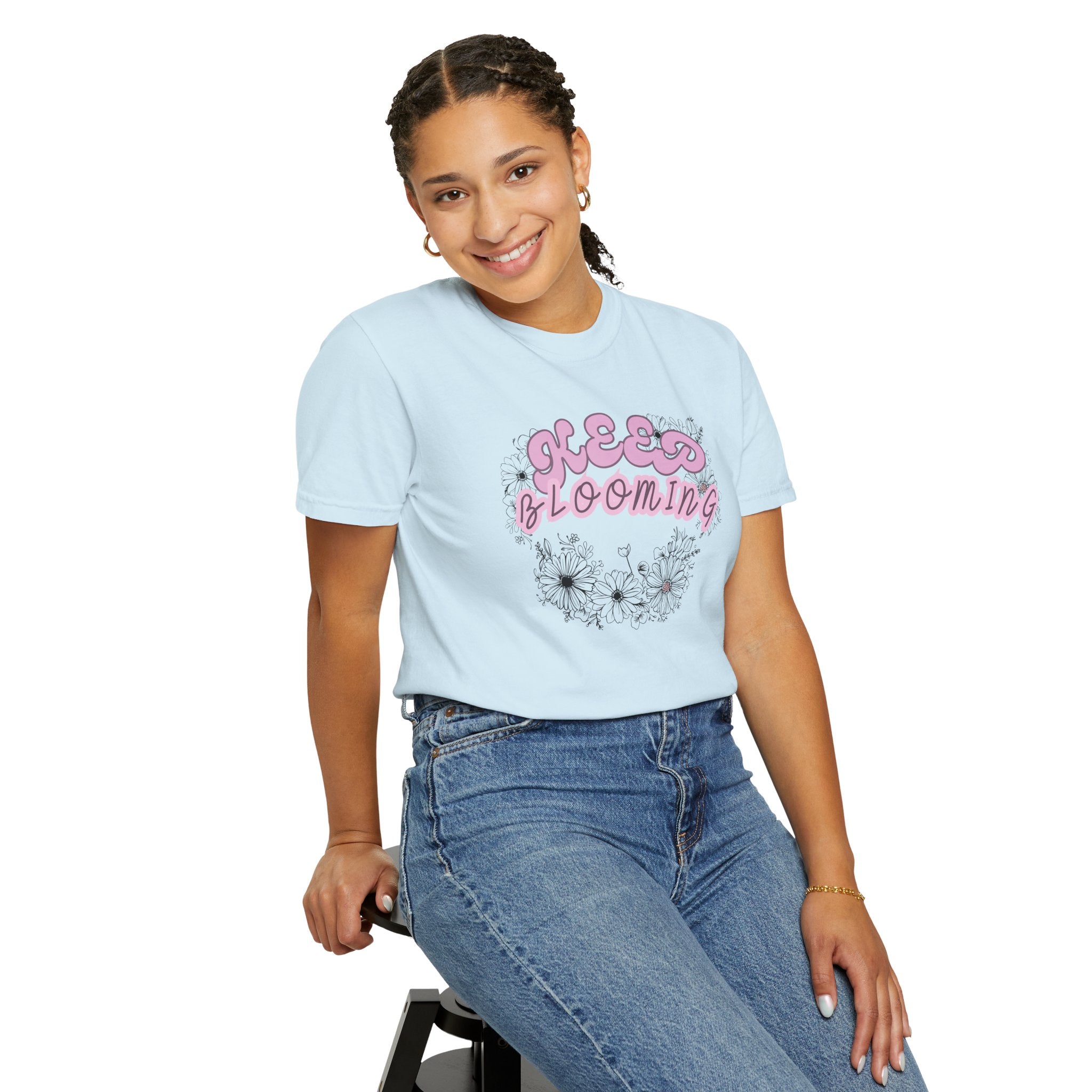 Keep Blooming - loose fit positive message flower design t-shirt