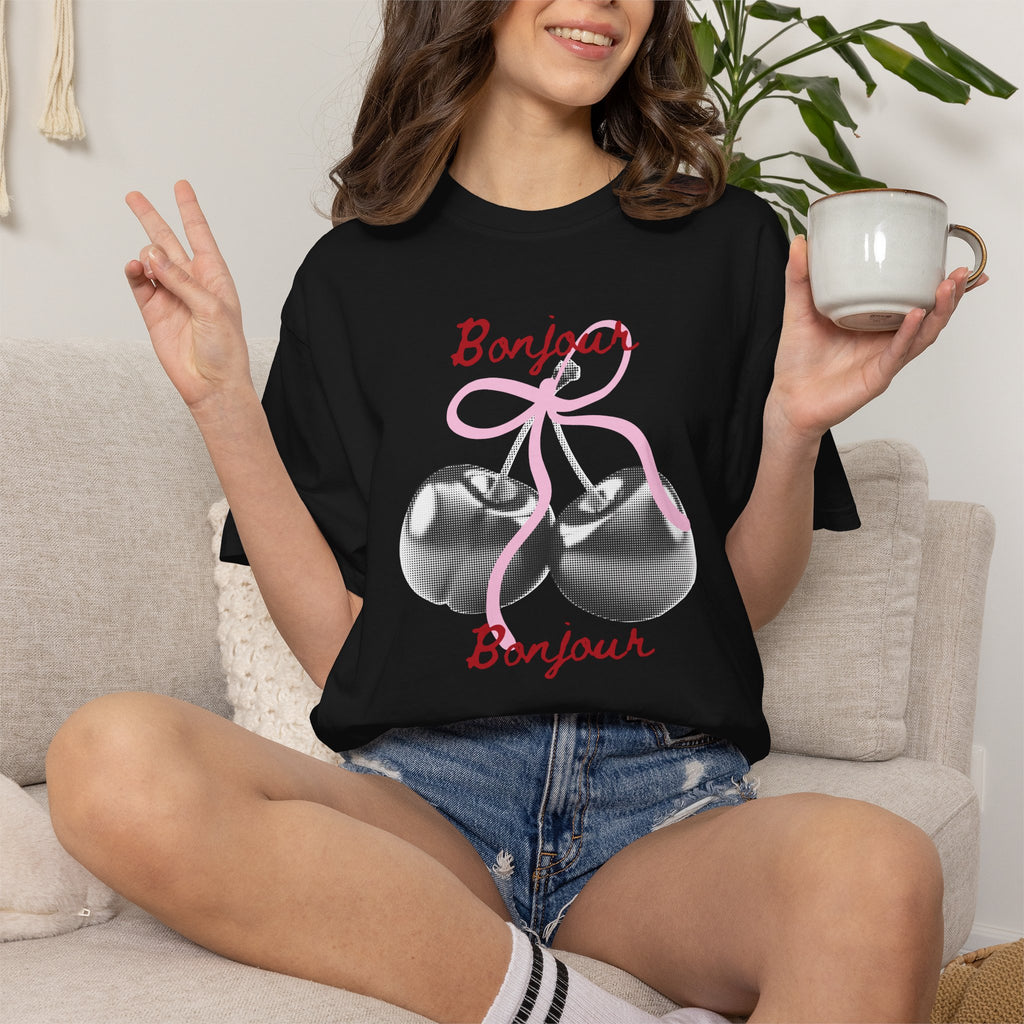Bonjour T‑Shirt with cherry print, summer tee