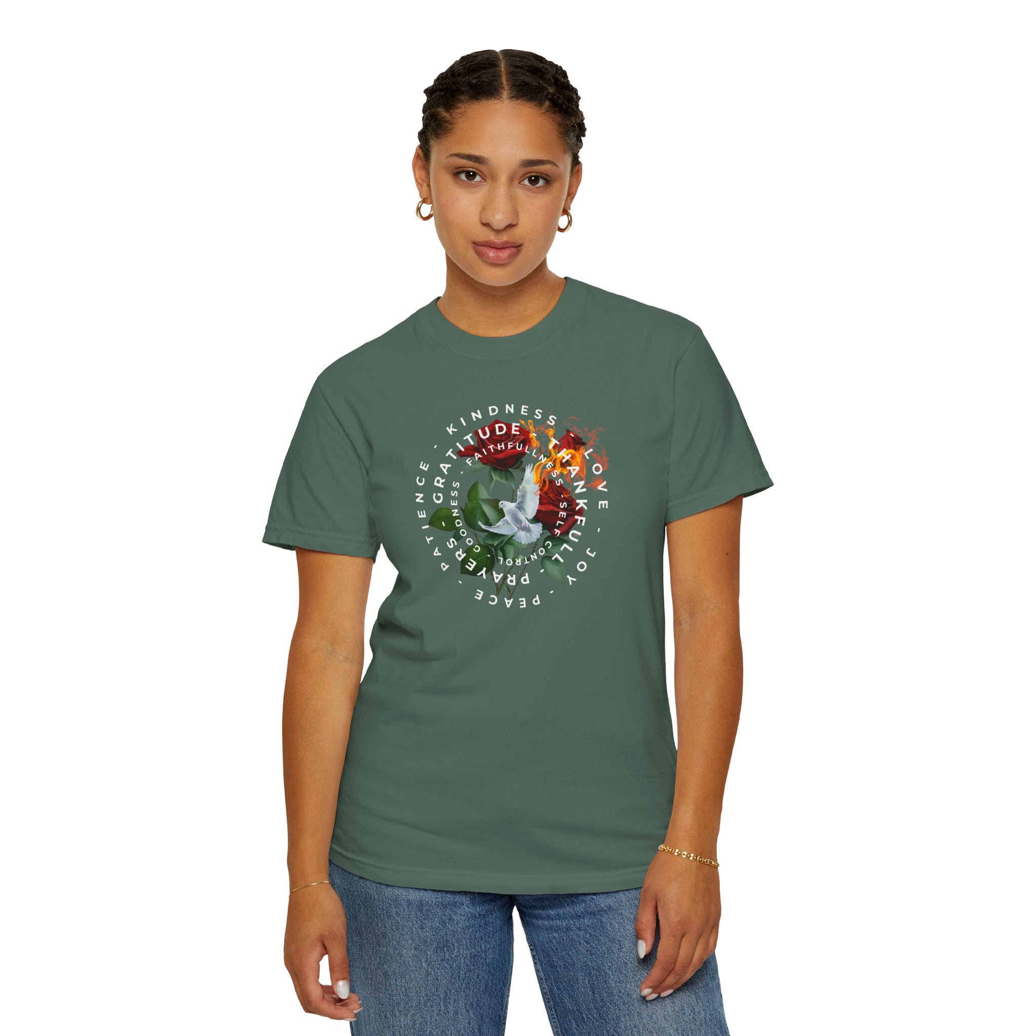 Peace & Gratitude Graphic T-Shirt — Dove Floral Circle Design