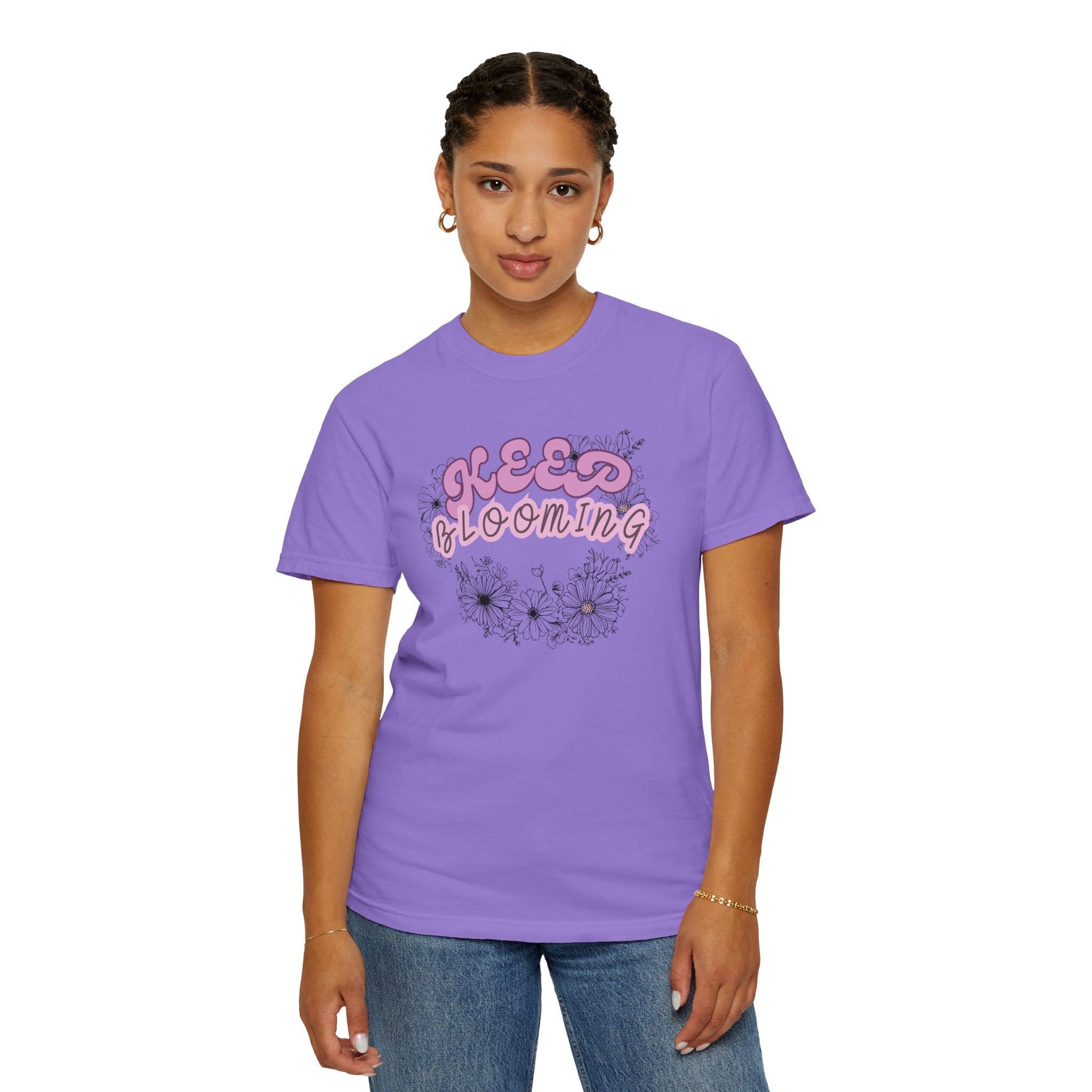 Keep Blooming - loose fit positive message flower design t-shirt