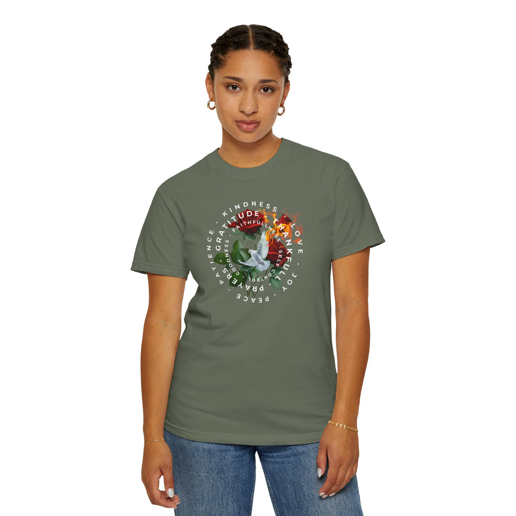 Peace & Gratitude Graphic T-Shirt — Dove Floral Circle Design