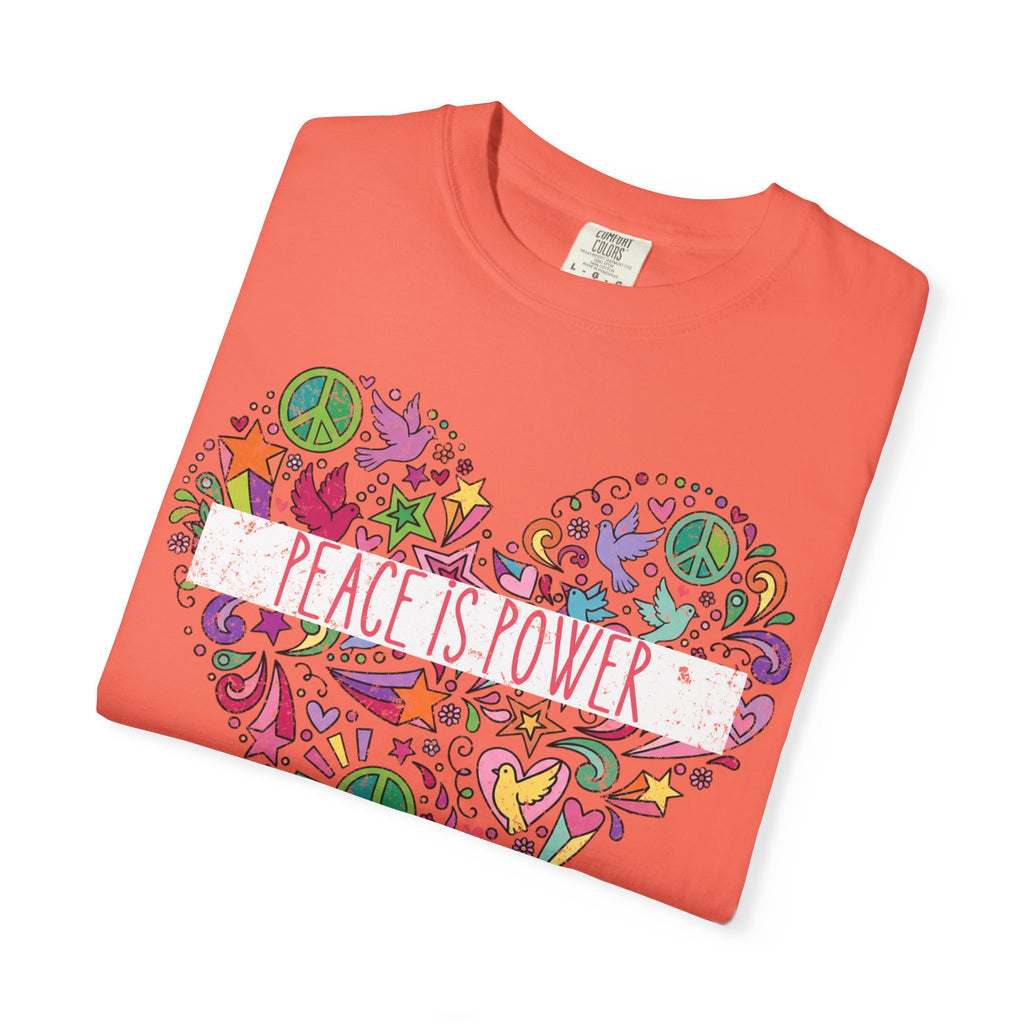 Peace Is Power Heart - distressed design doodle hears peace and doves t-shirt