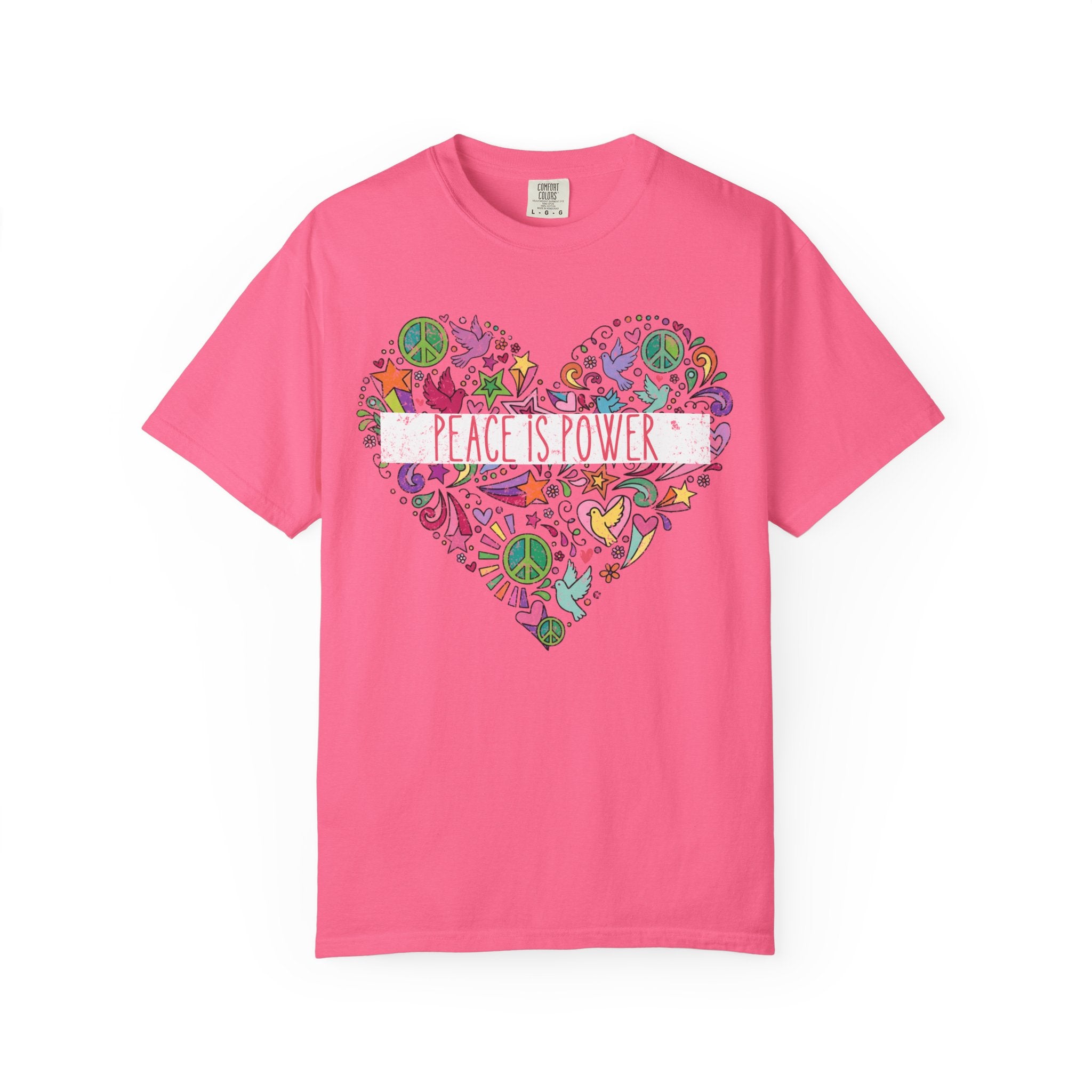Peace Is Power Heart - distressed design doodle hears peace and doves t-shirt