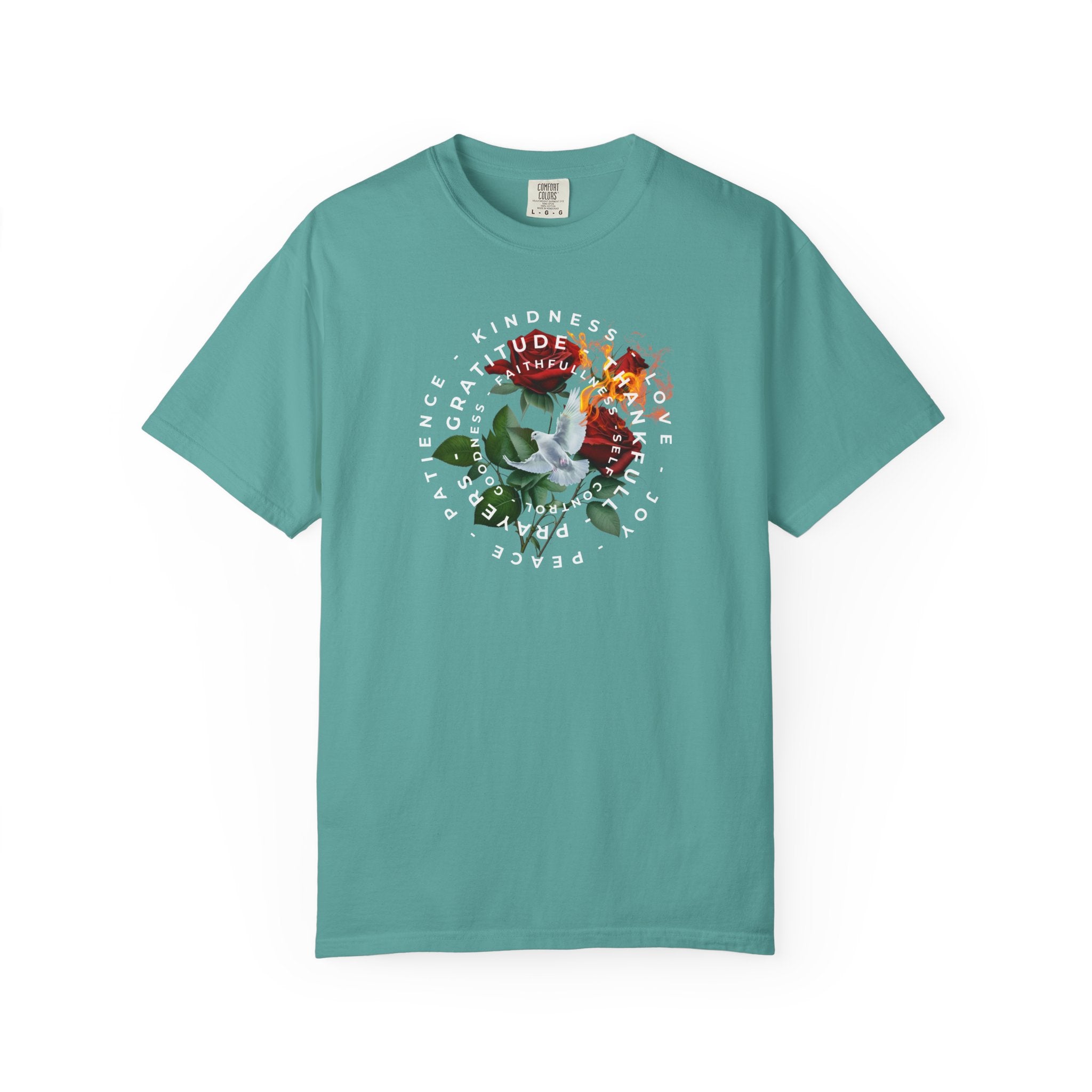 Peace & Gratitude Graphic T-Shirt — Dove Floral Circle Design