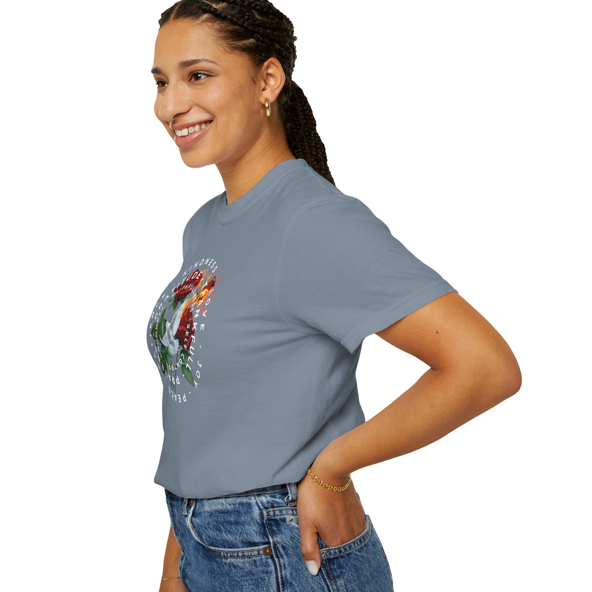 Peace & Gratitude Graphic T-Shirt — Dove Floral Circle Design