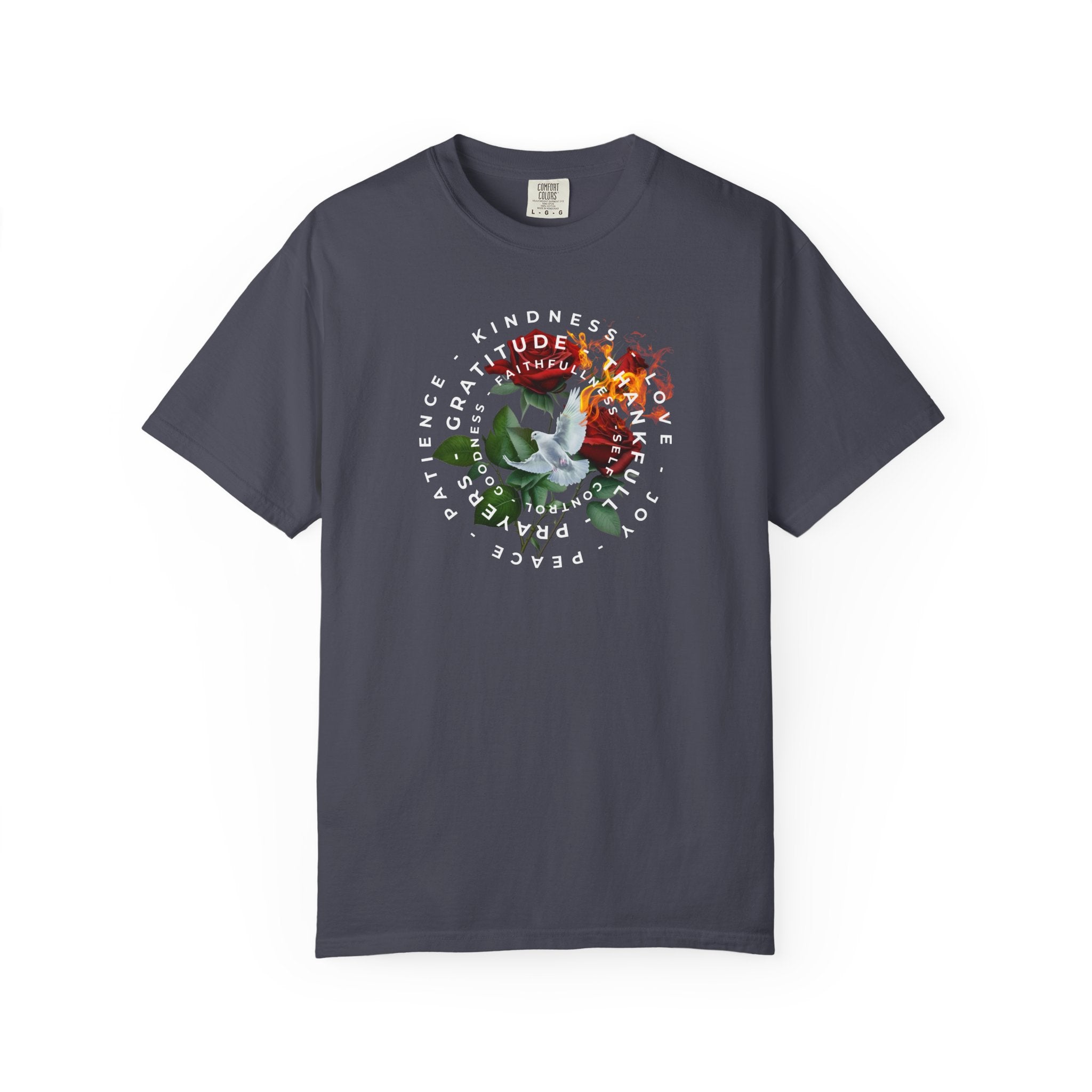 Peace & Gratitude Graphic T-Shirt — Dove Floral Circle Design