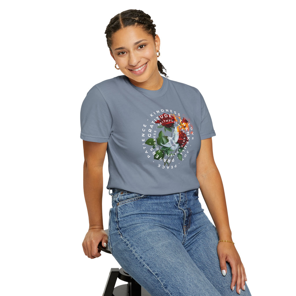 Peace & Gratitude Graphic T-Shirt — Dove Floral Circle Design