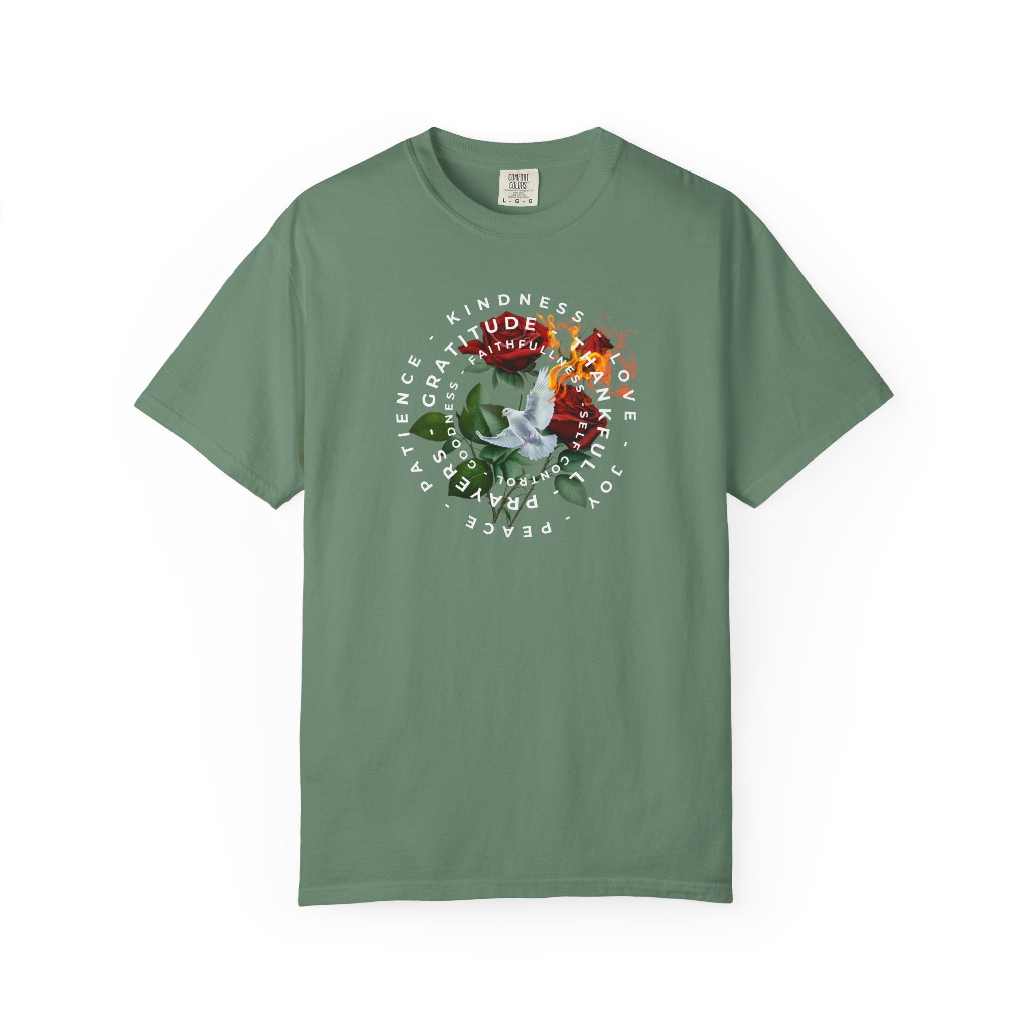 Peace & Gratitude Graphic T-Shirt — Dove Floral Circle Design