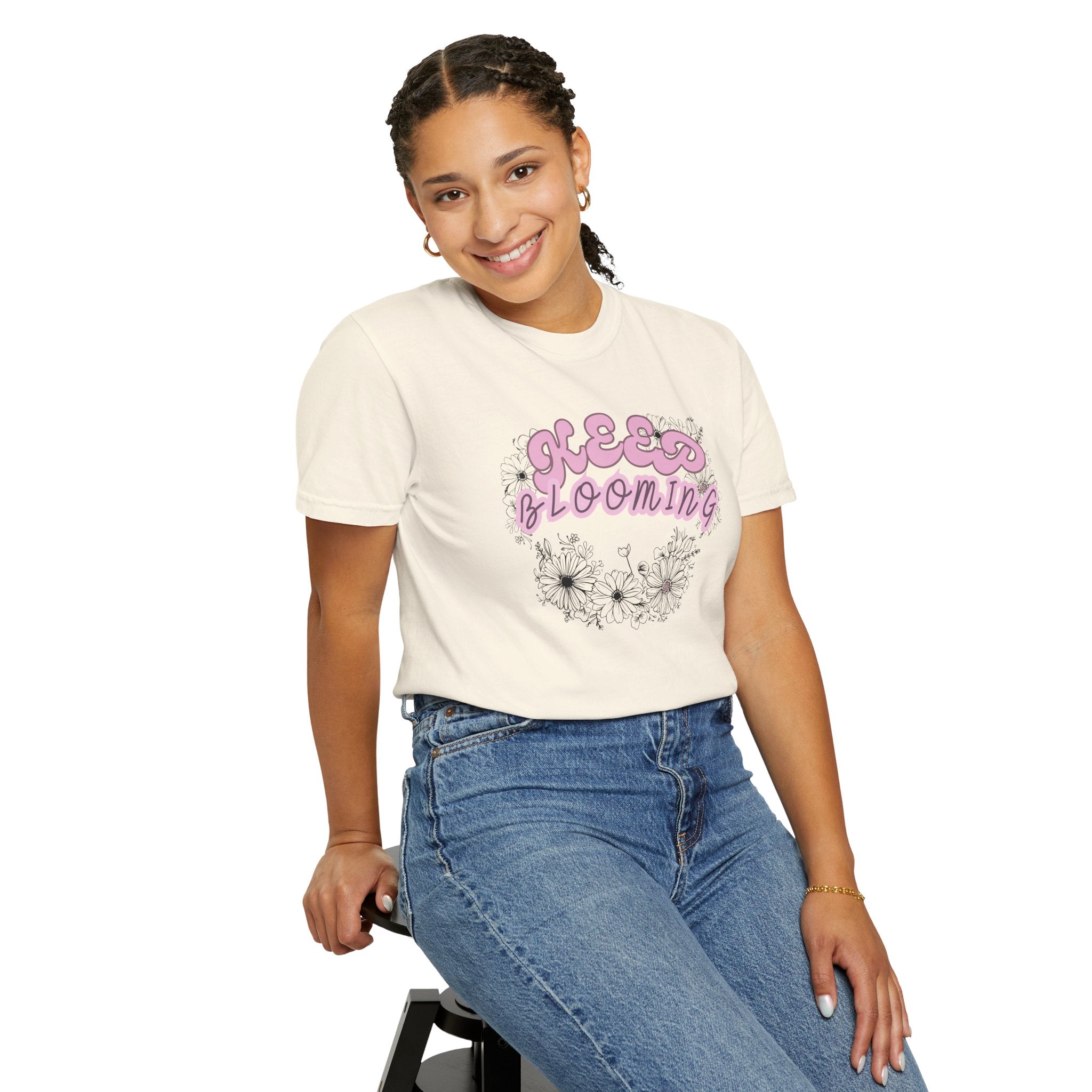 Keep Blooming - loose fit positive message flower design t-shirt