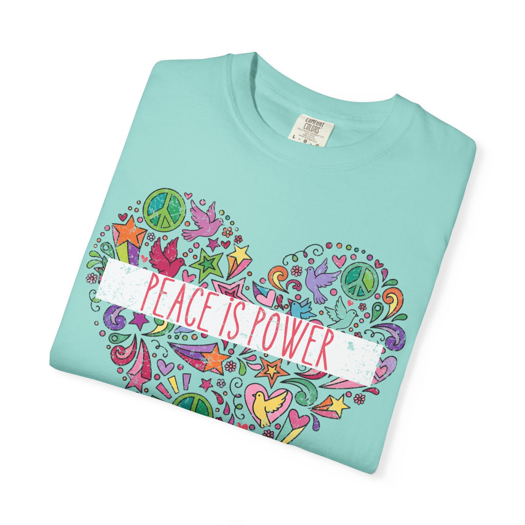 Peace Is Power Heart - distressed design doodle hears peace and doves t-shirt