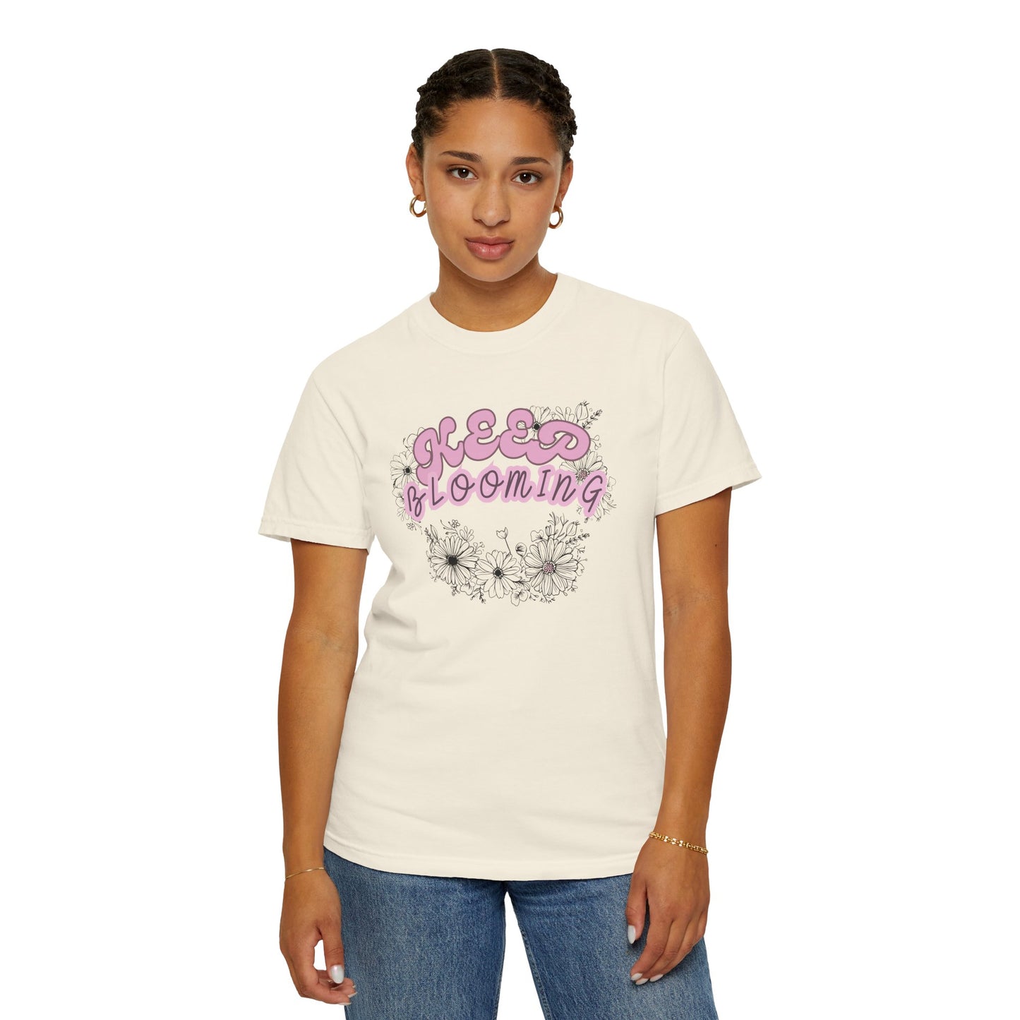 Keep Blooming - loose fit positive message flower design t-shirt