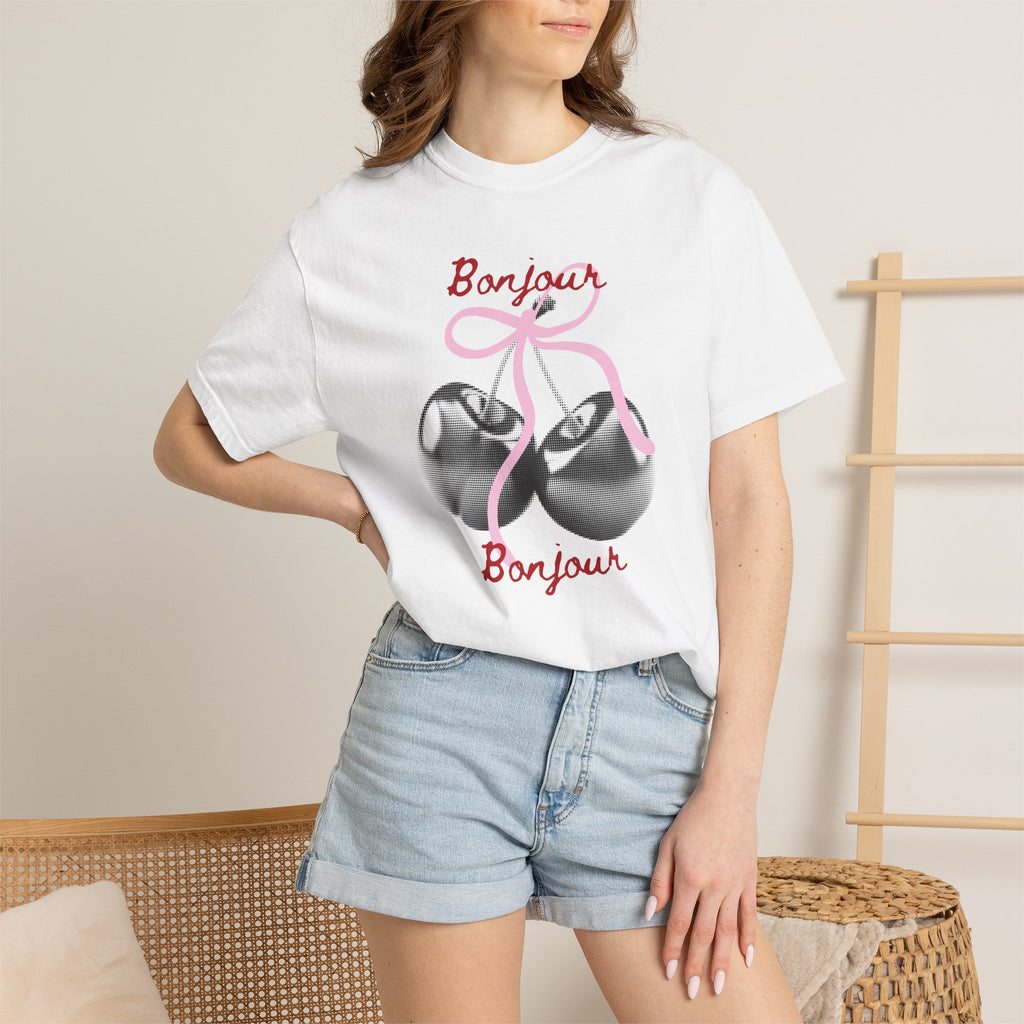 Bonjour T‑Shirt with cherry print, summer tee