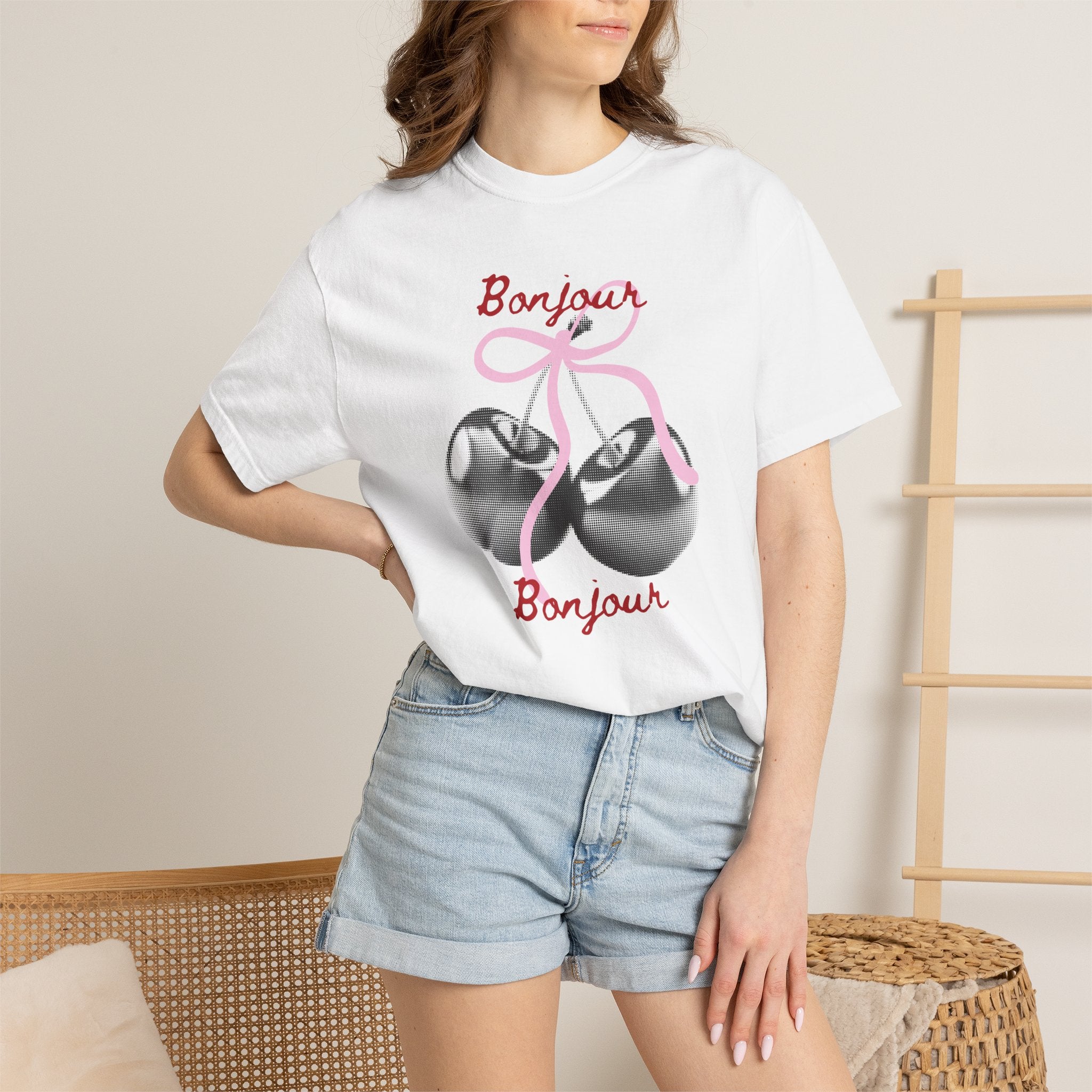 Bonjour T‑Shirt with cherry print, summer tee