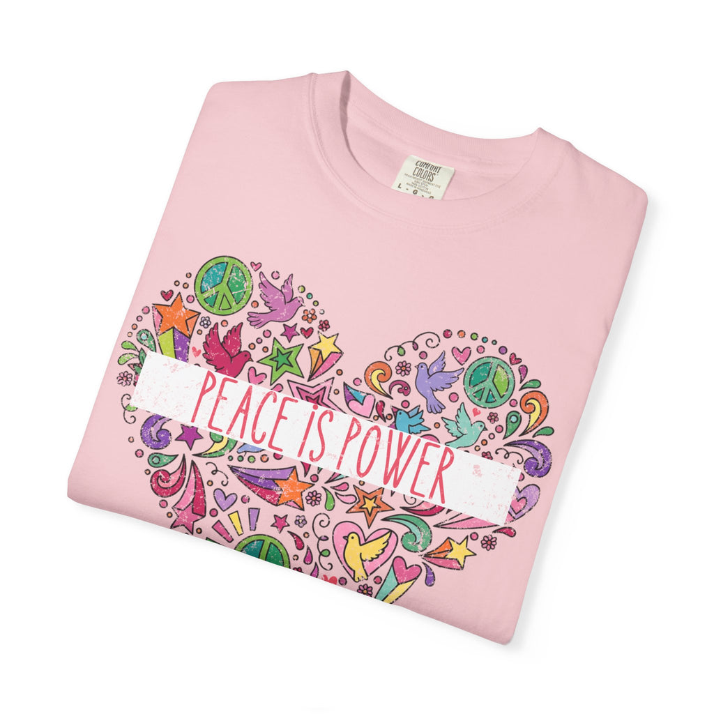 Peace Is Power Heart - distressed design doodle hears peace and doves t-shirt
