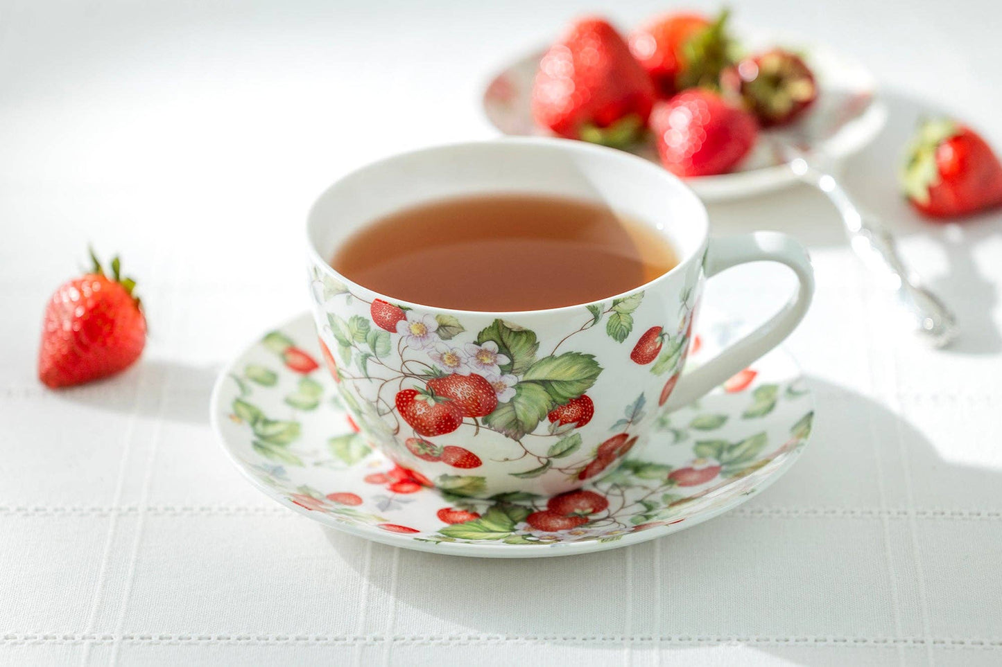 Strawberries Porcelain Cup and Saucer - jumbo 15 oz capacity