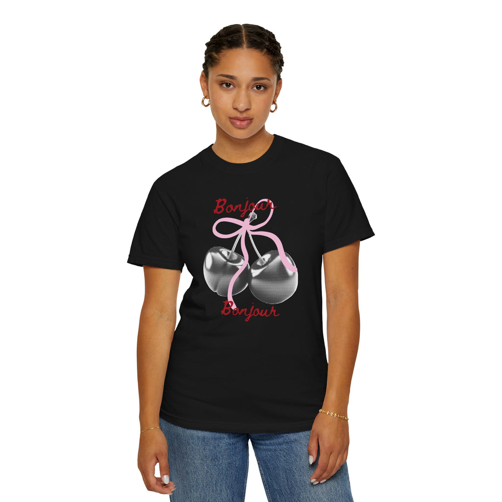 Bonjour T‑Shirt with cherry print, summer tee