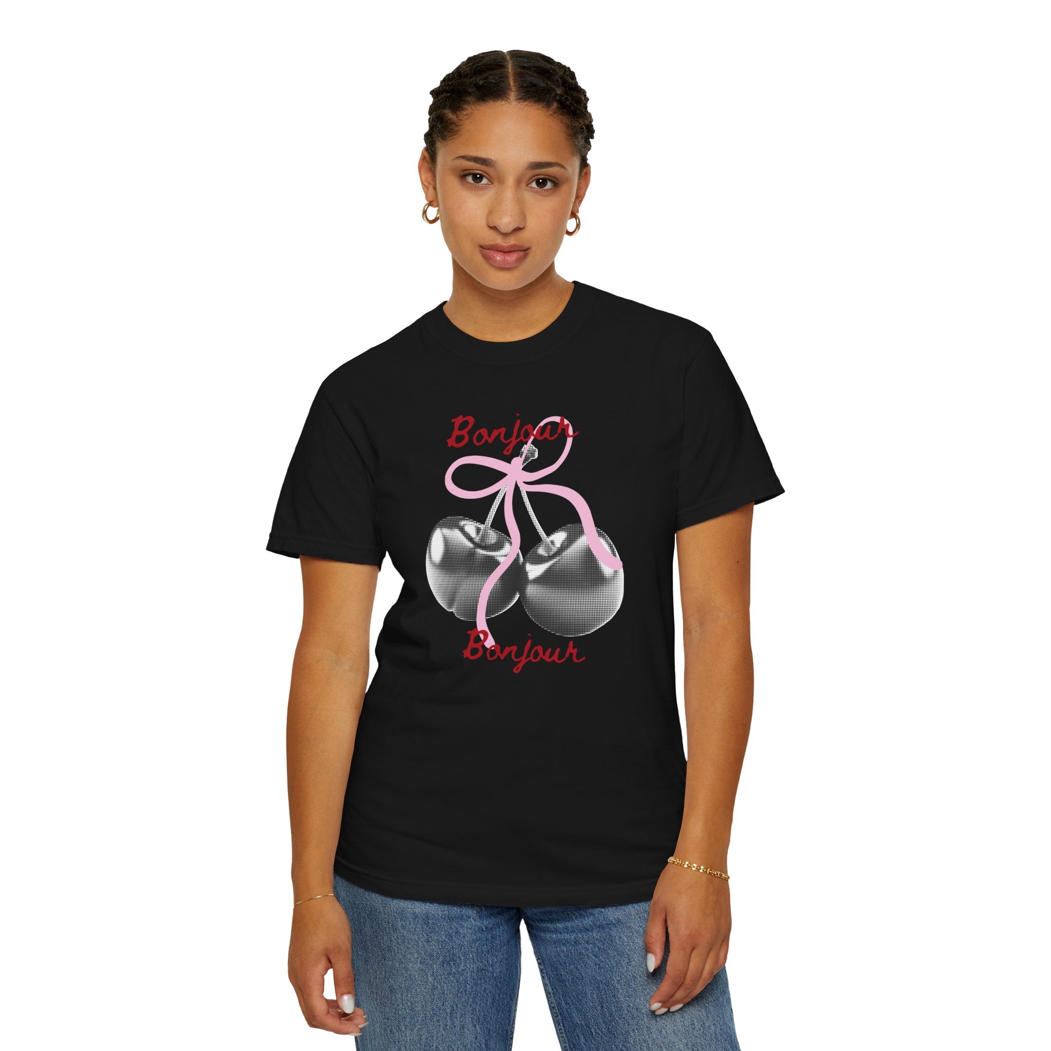 Bonjour T‑Shirt with cherry print, summer tee