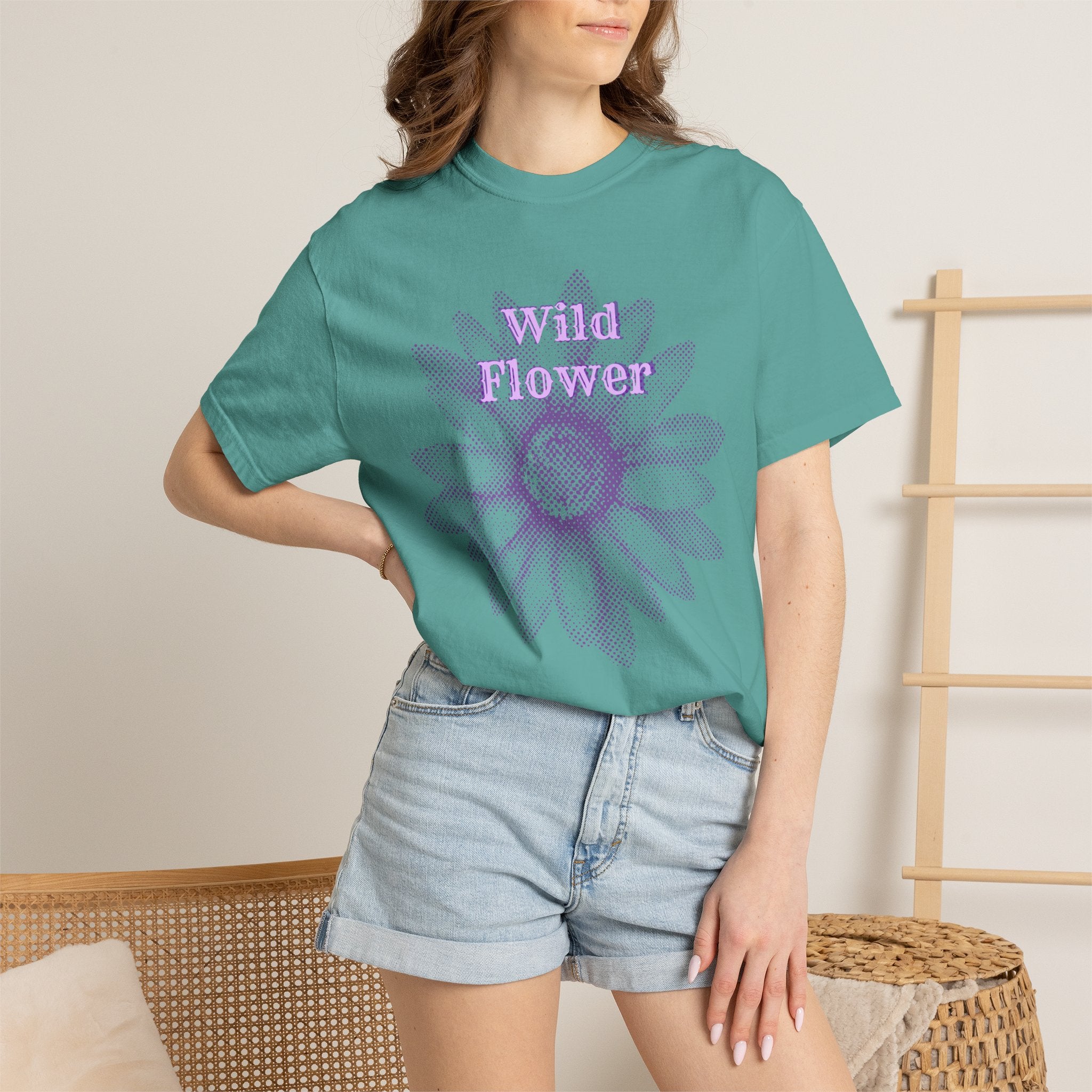 Wild Flower T-shirt — Vintage Lavender Daisy Graphic laid back tee