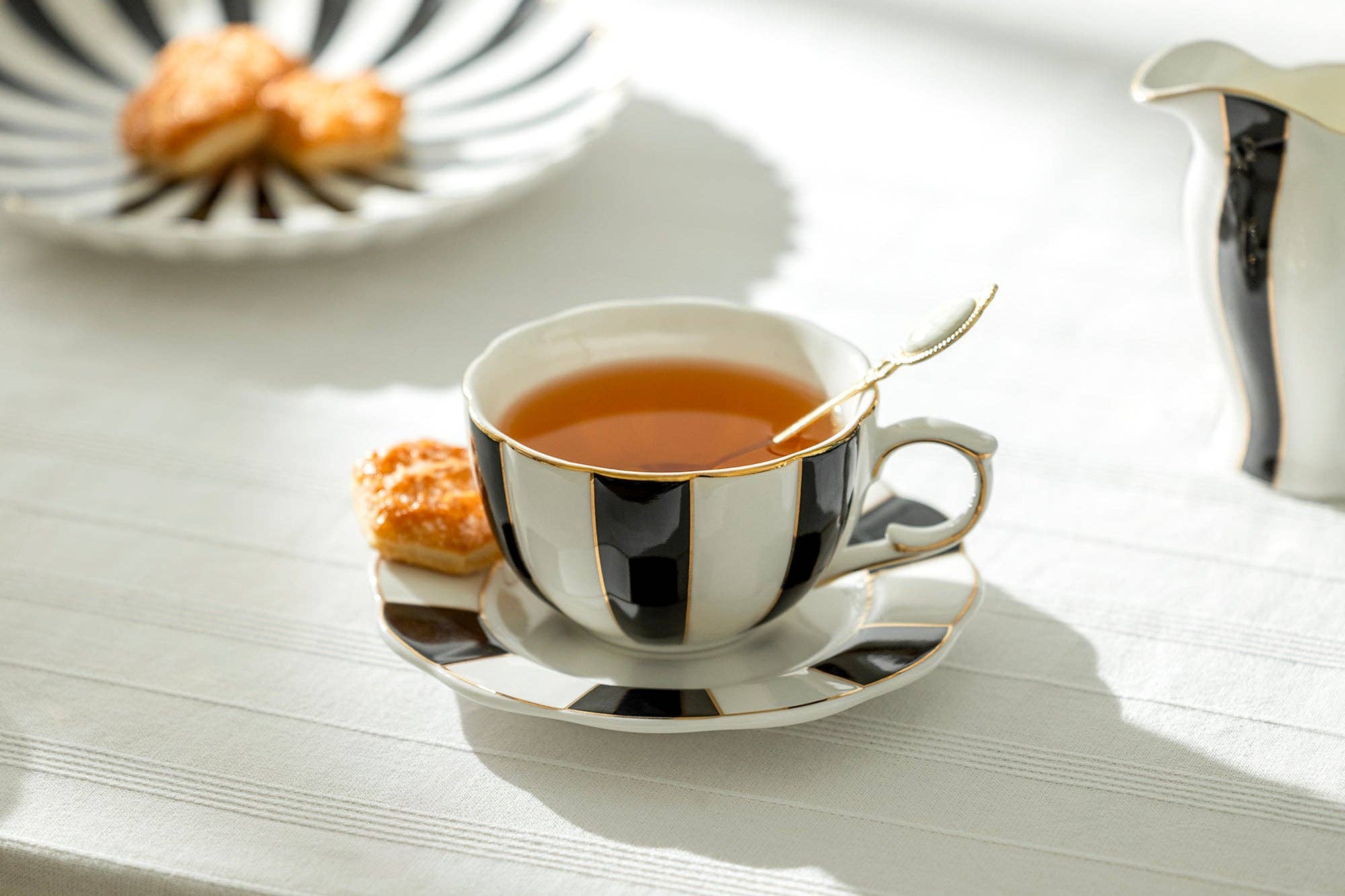 Black and White Stripe Porcelain teacup and saucer