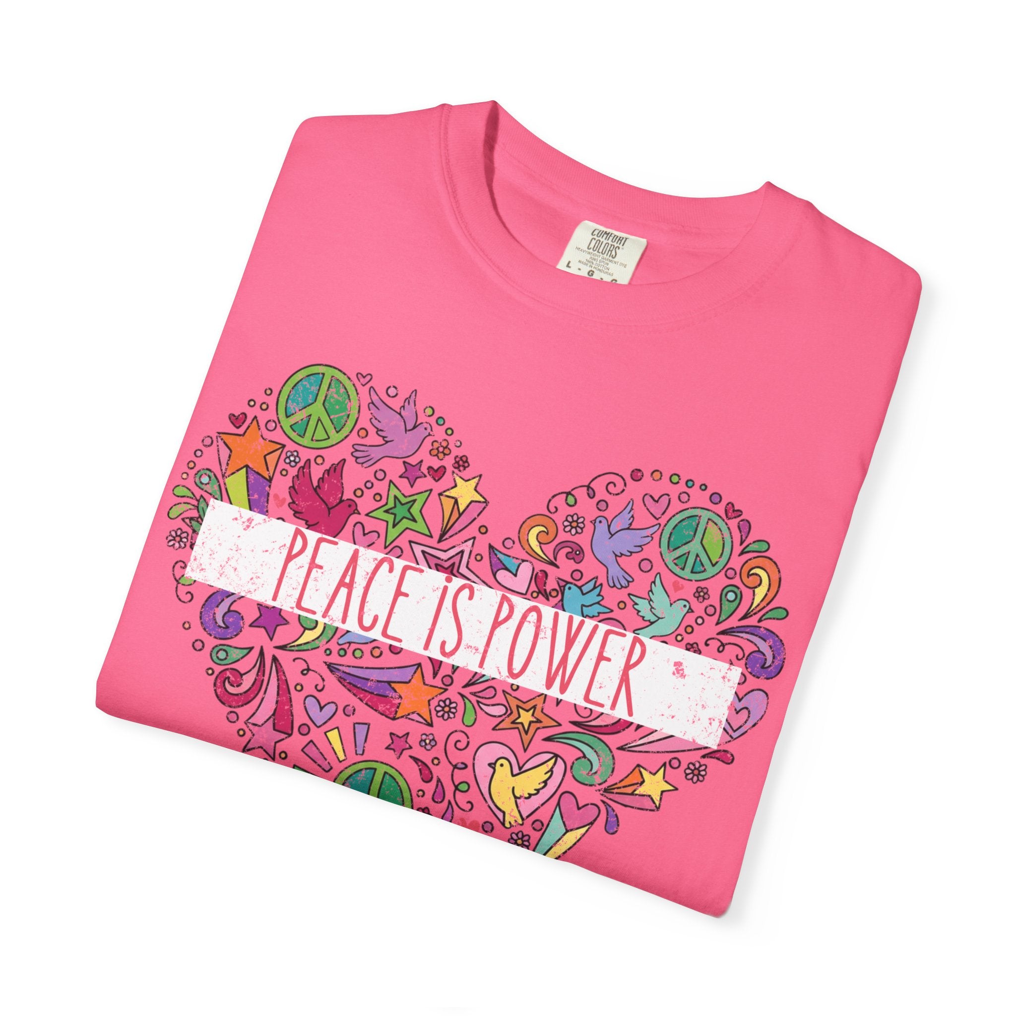 Peace Is Power Heart - distressed design doodle hears peace and doves t-shirt