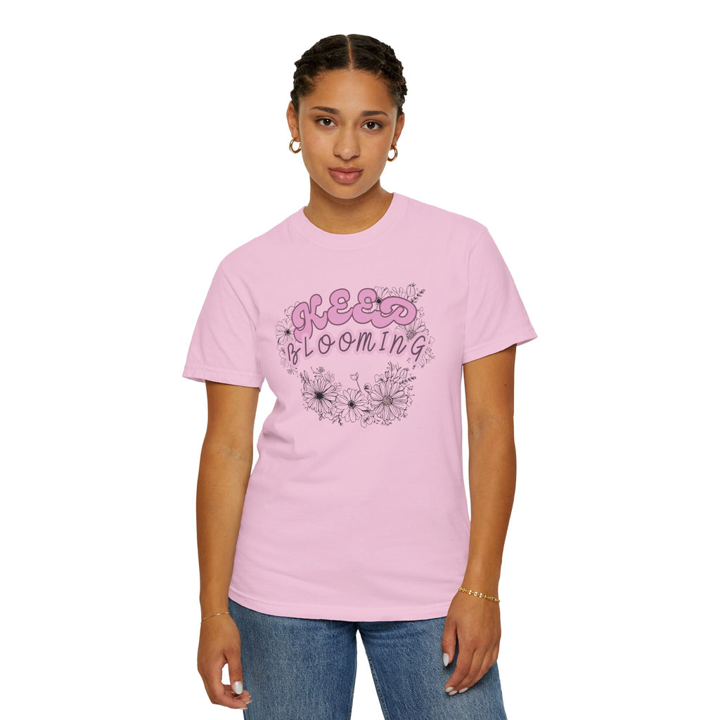 Keep Blooming - loose fit positive message flower design t-shirt