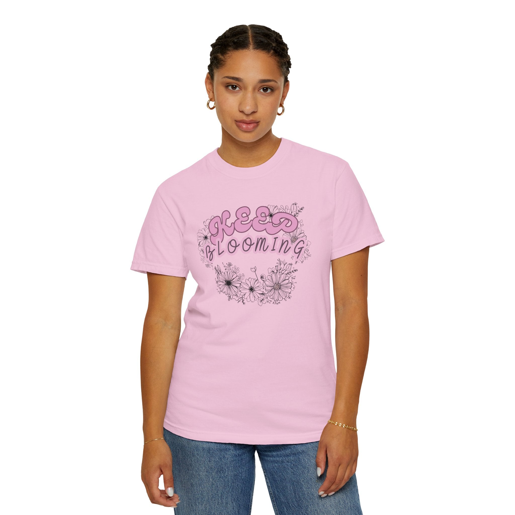 Keep Blooming - loose fit positive message flower design t-shirt