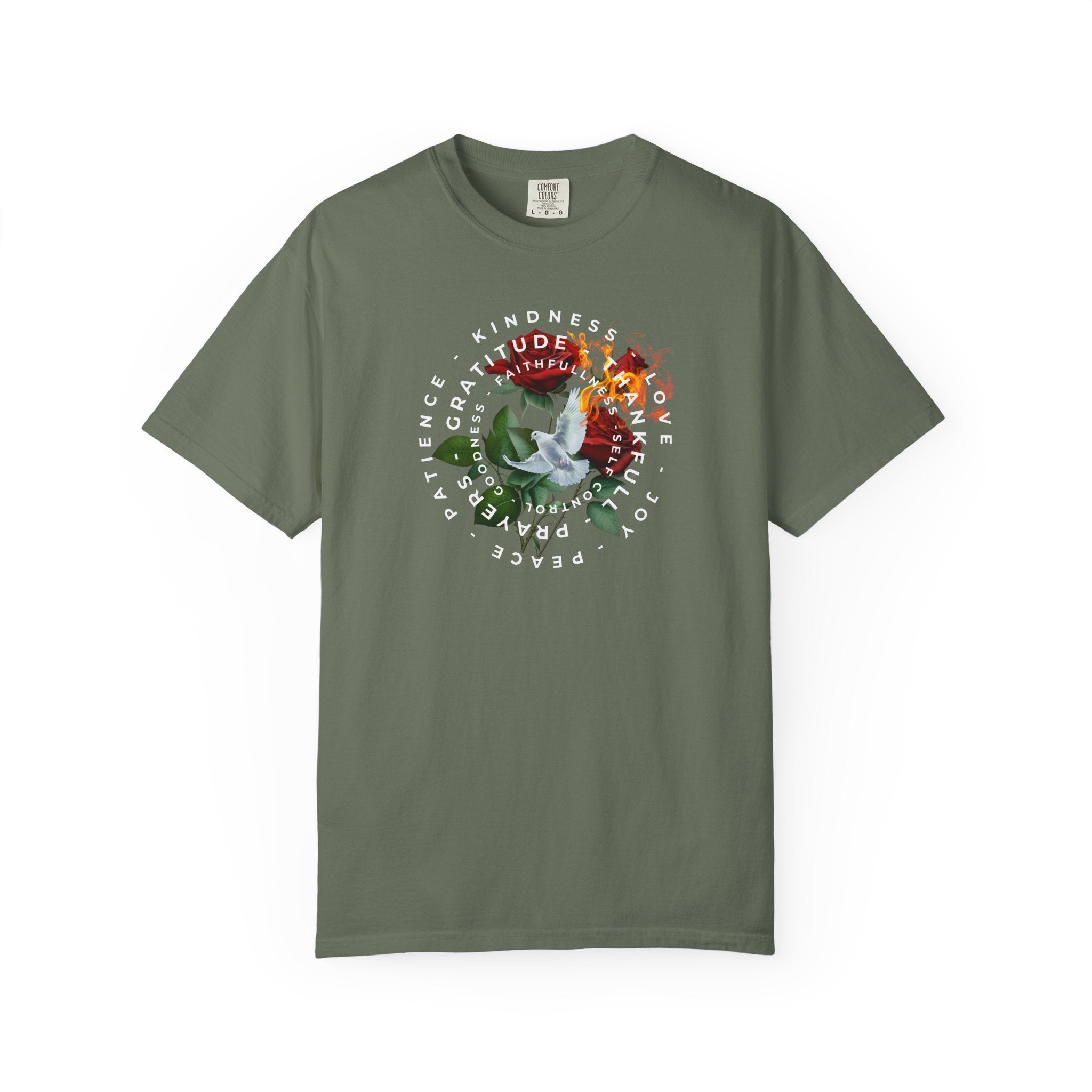 Peace & Gratitude Graphic T-Shirt — Dove Floral Circle Design