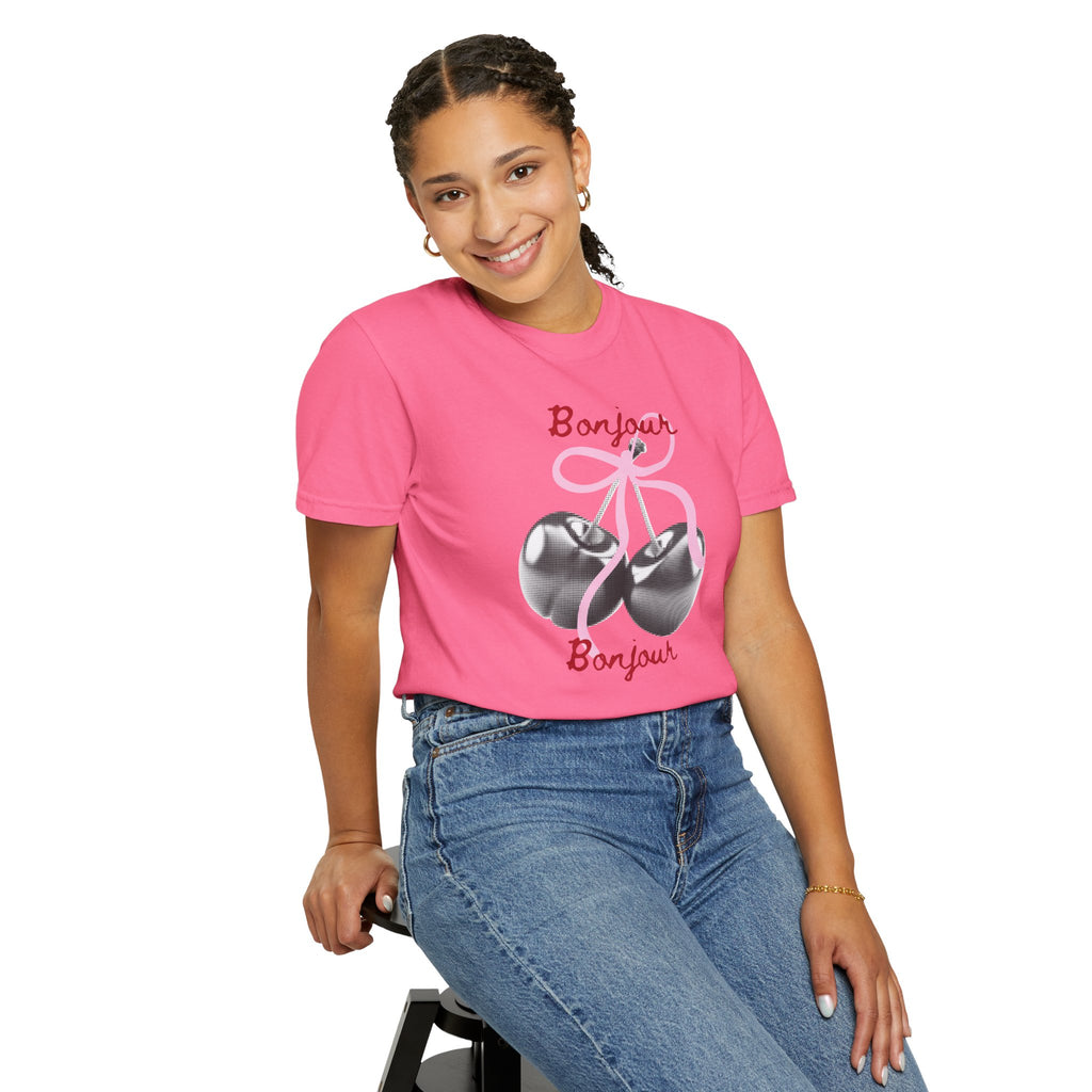 Bonjour T‑Shirt with cherry print, summer tee