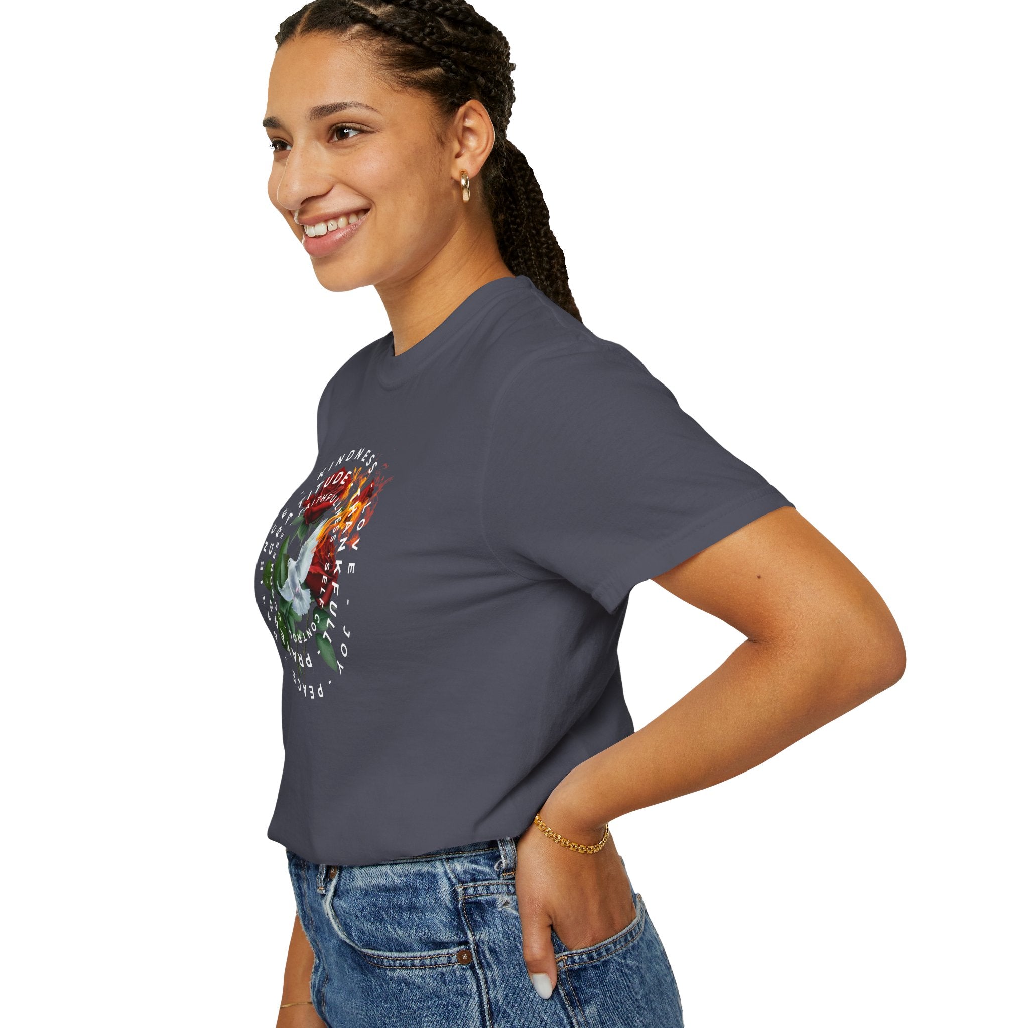 Peace & Gratitude Graphic T-Shirt — Dove Floral Circle Design