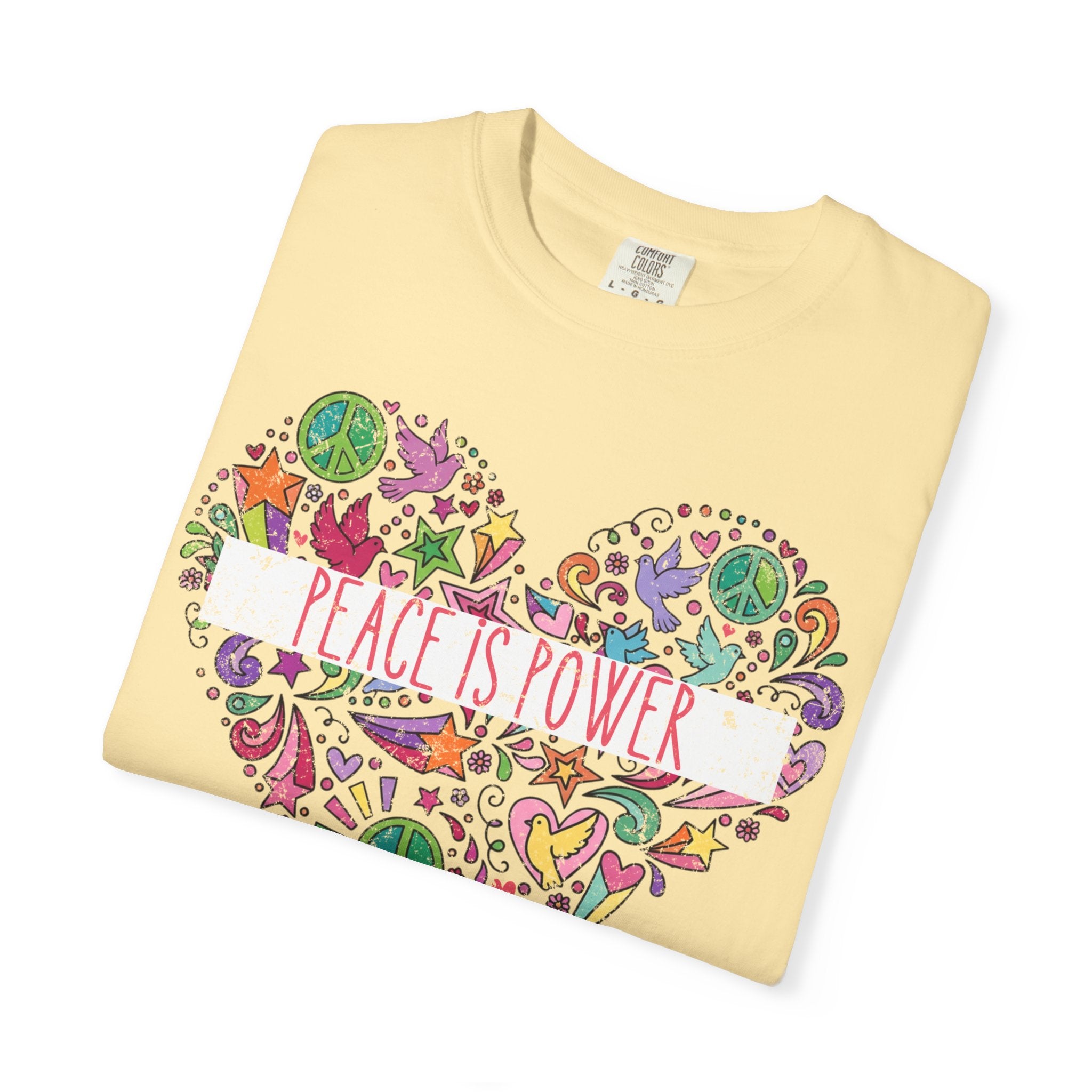 Peace Is Power Heart - distressed design doodle hears peace and doves t-shirt