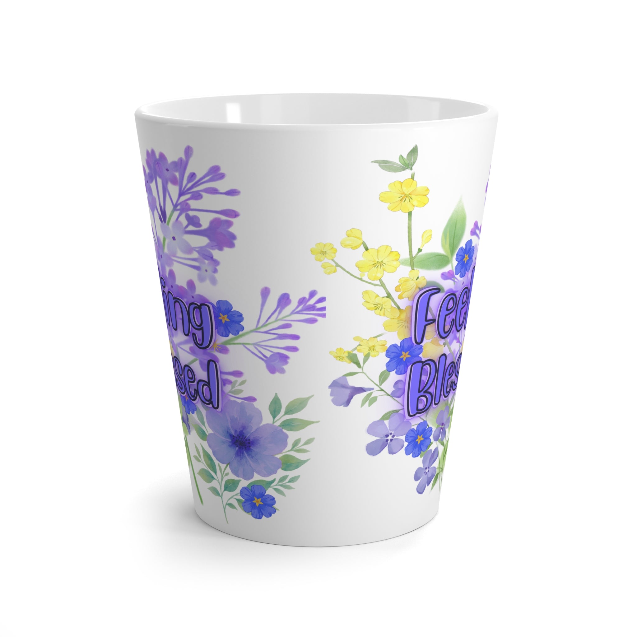Feeling Blessed Floral Latte Mug — Inspirational Ceramic Coffee Cup