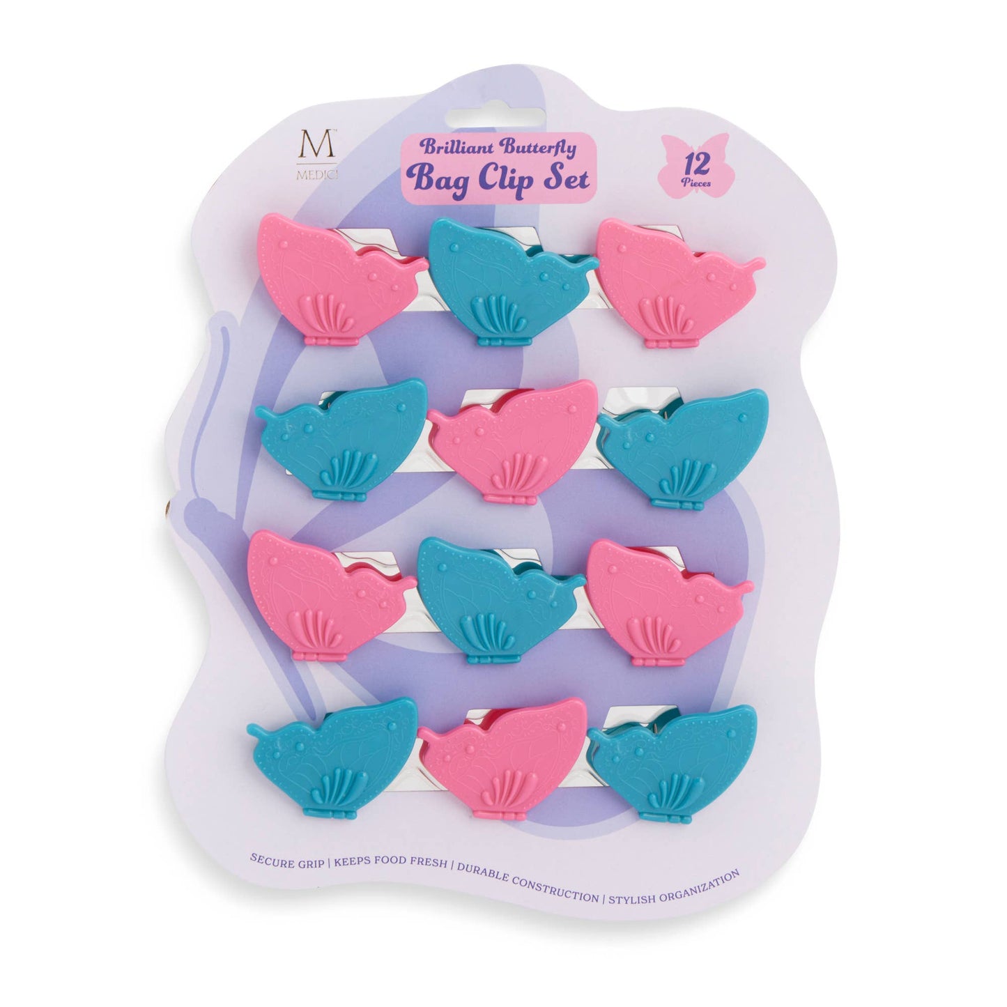Blue and pink Butterfly Bag Clips - 12 pc