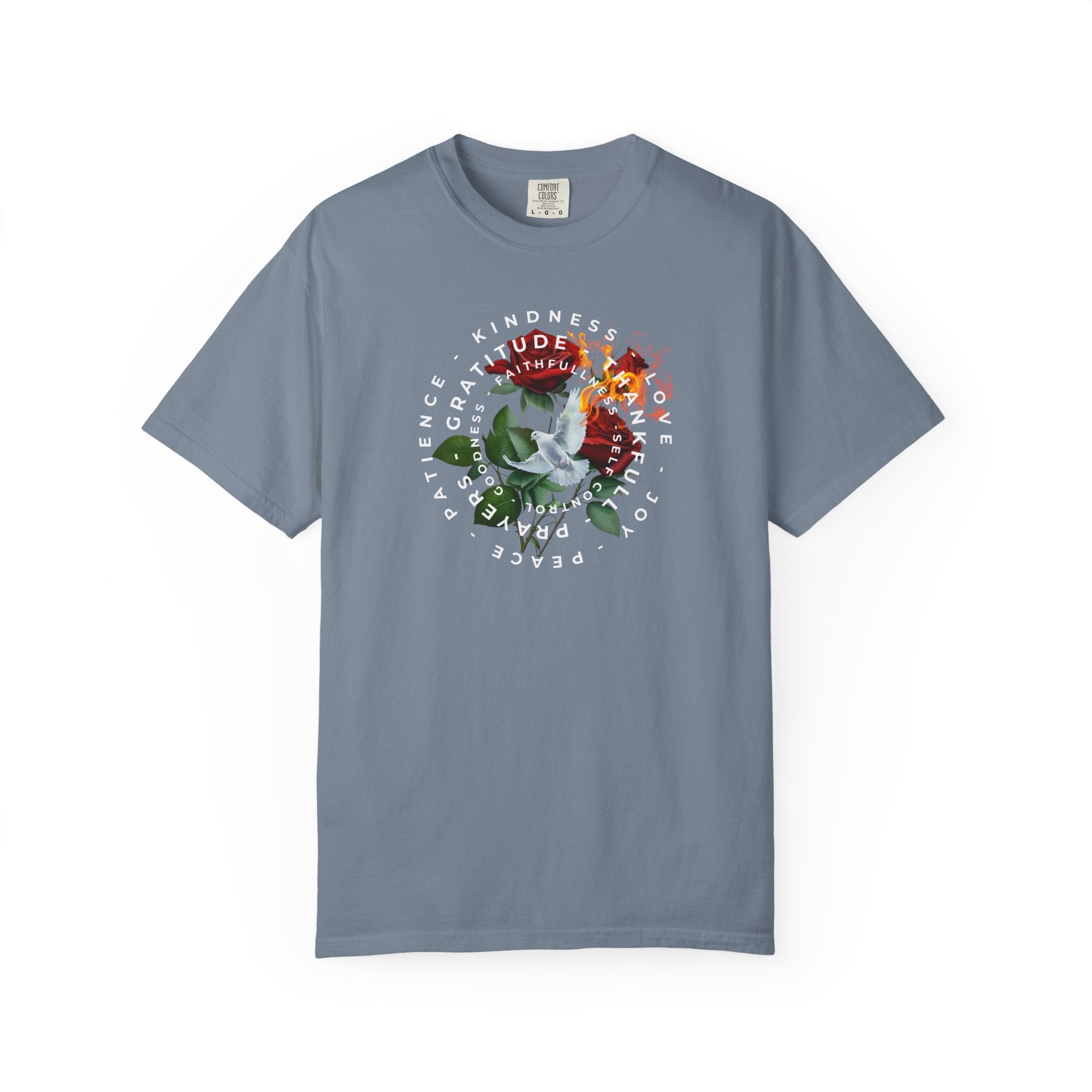 Peace & Gratitude Graphic T-Shirt — Dove Floral Circle Design