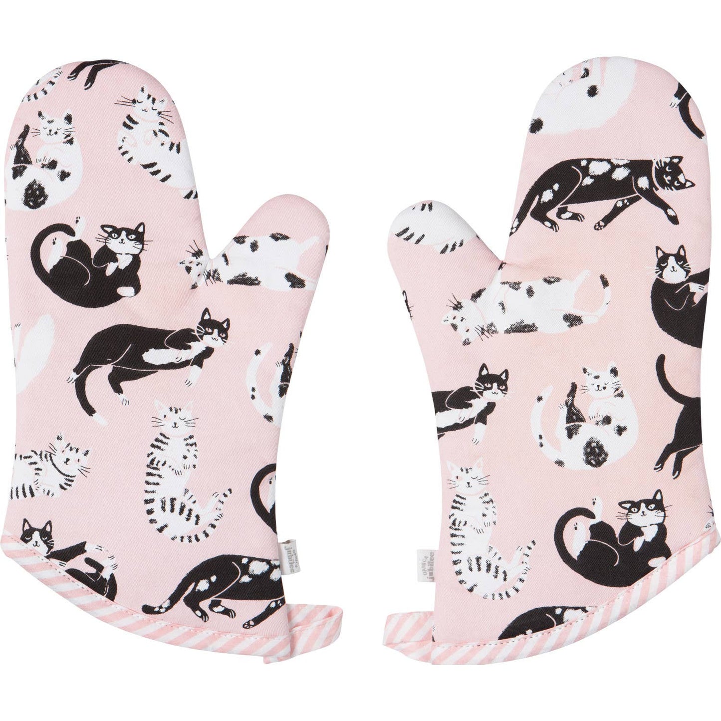 Pink oven mitts with black and white cats - 2 mitts