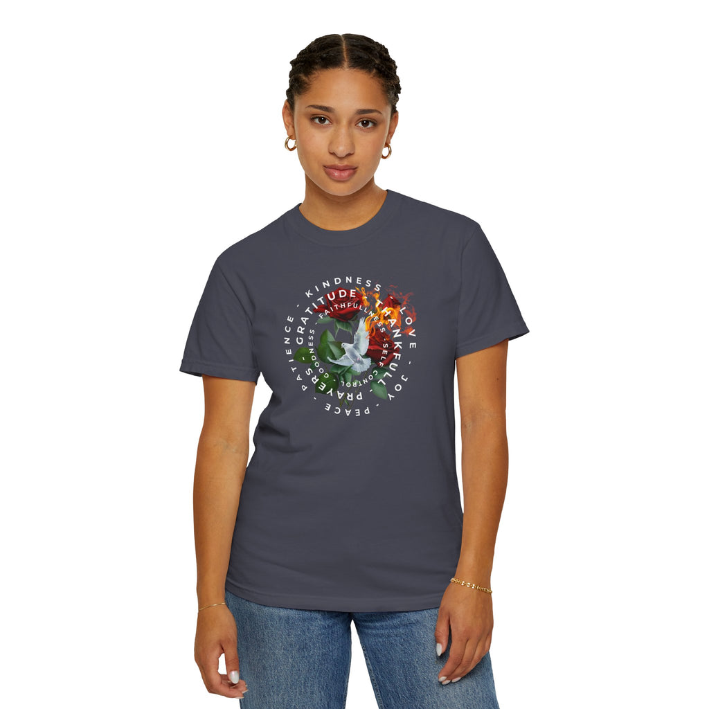 Peace & Gratitude Graphic T-Shirt — Dove Floral Circle Design