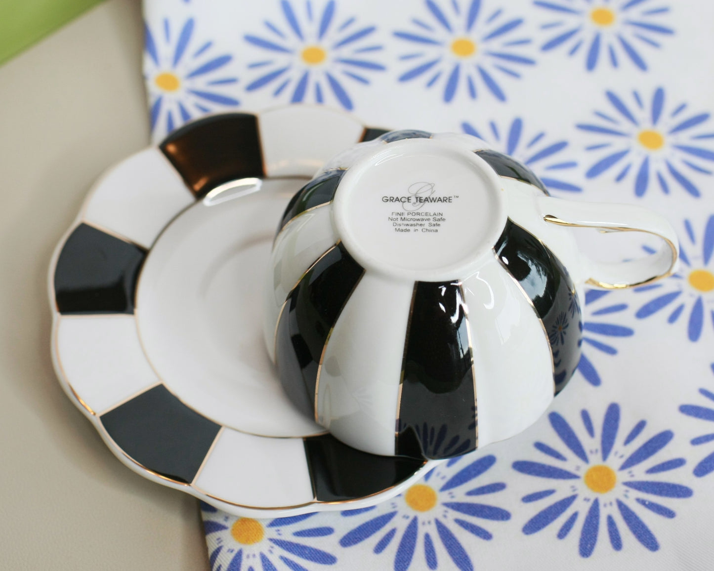 Black and White Stripe Porcelain teacup and saucer