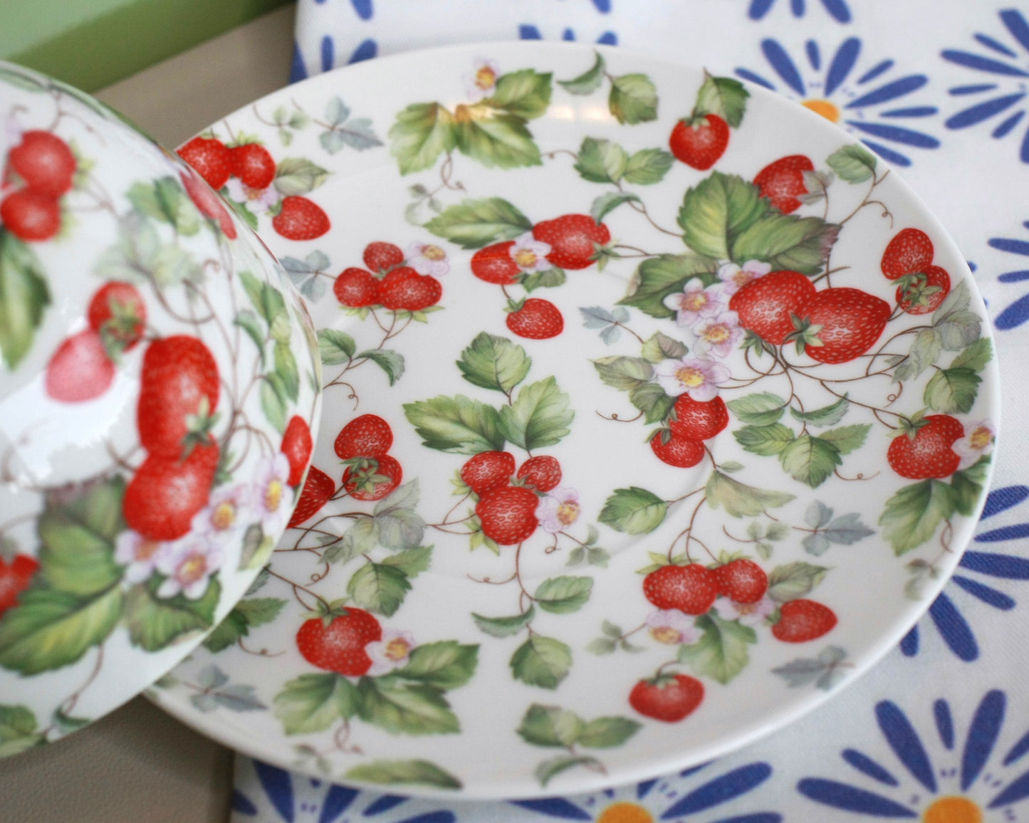 Strawberries Porcelain Cup and Saucer - jumbo 15 oz capacity
