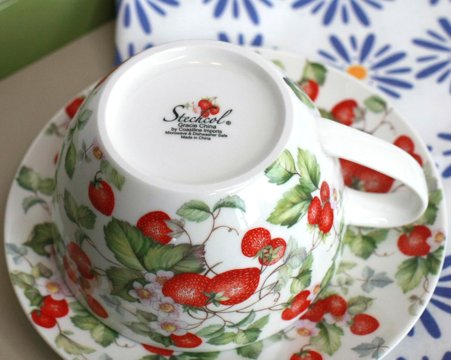 Strawberries Porcelain Cup and Saucer - jumbo 15 oz capacity