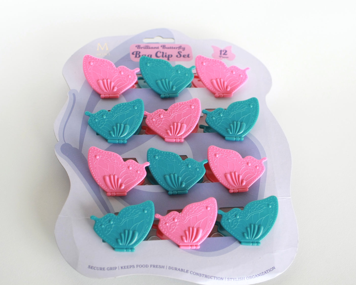 Blue and pink Butterfly Bag Clips - 12 pc