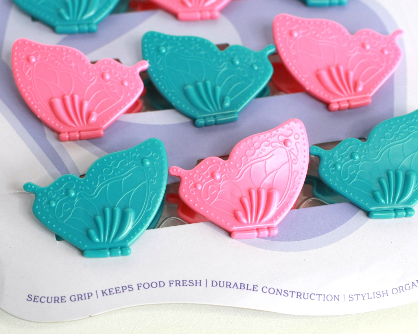 Blue and pink Butterfly Bag Clips - 12 pc