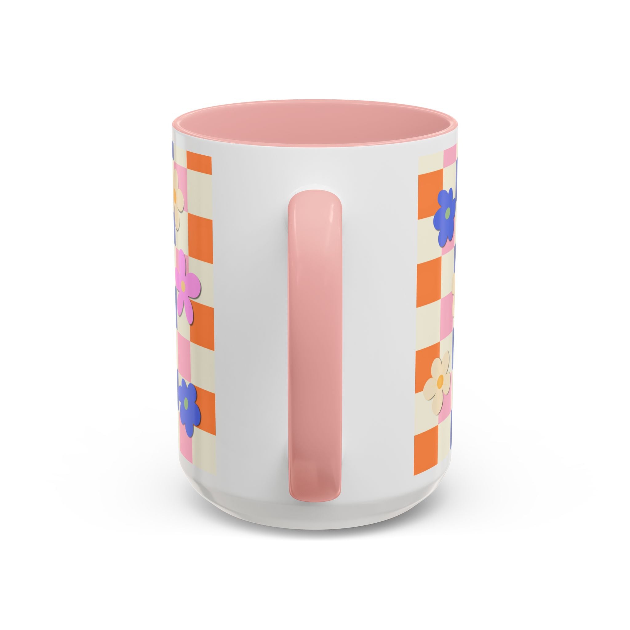 Floral Checkerboard Accent Coffee Mug — Colorful Retro Flower Pattern (11/15oz)