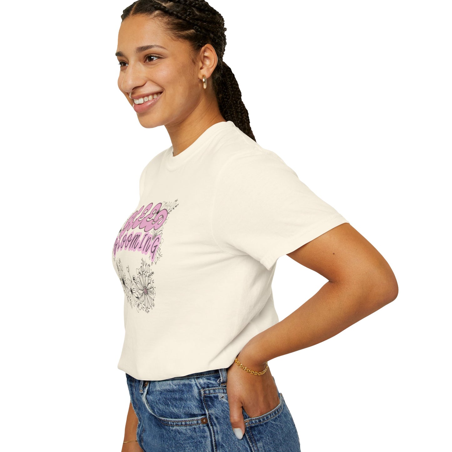 Keep Blooming - loose fit positive message flower design t-shirt