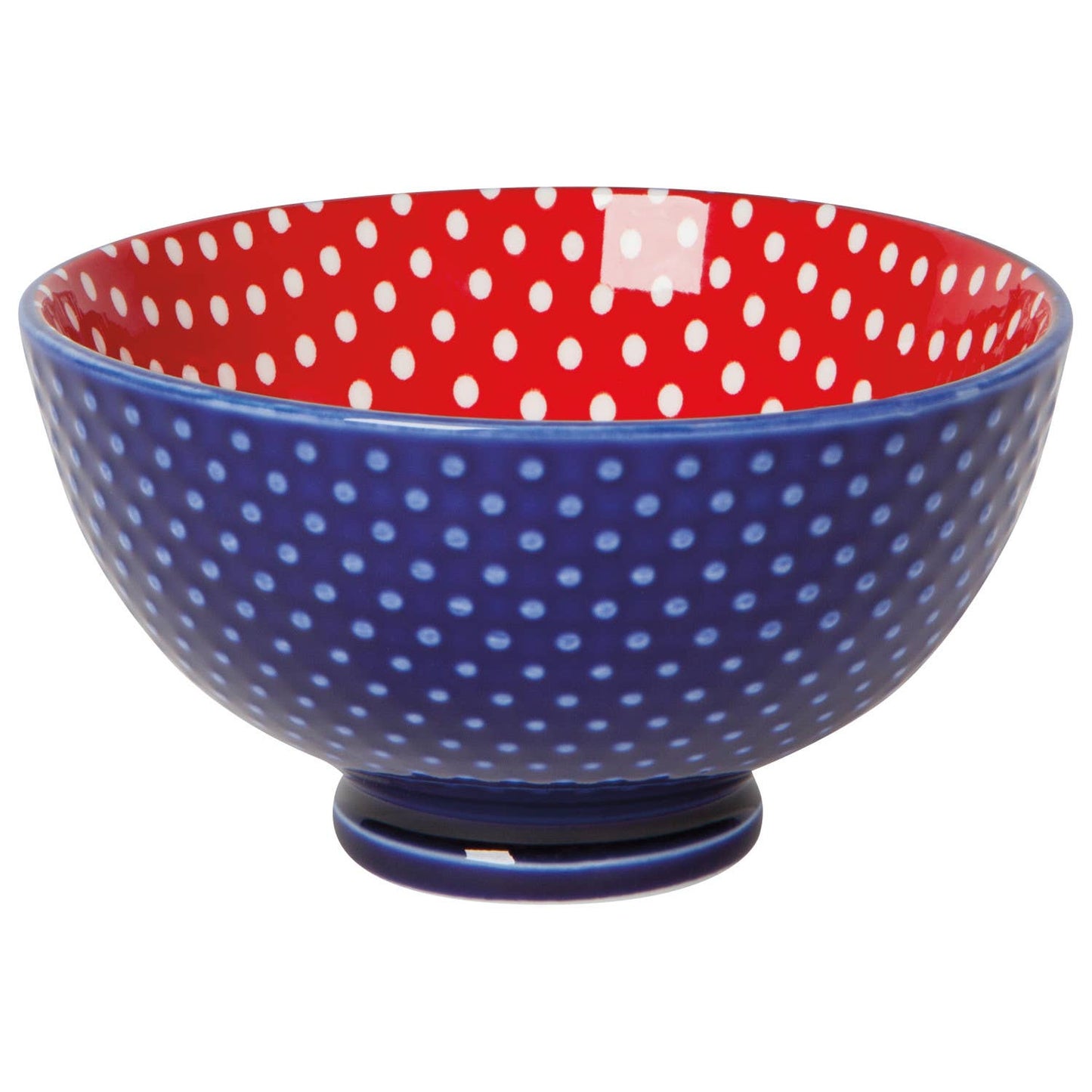 Blue and Red Dotted Poppy dessert Bowl - small 4.5 inch - single item