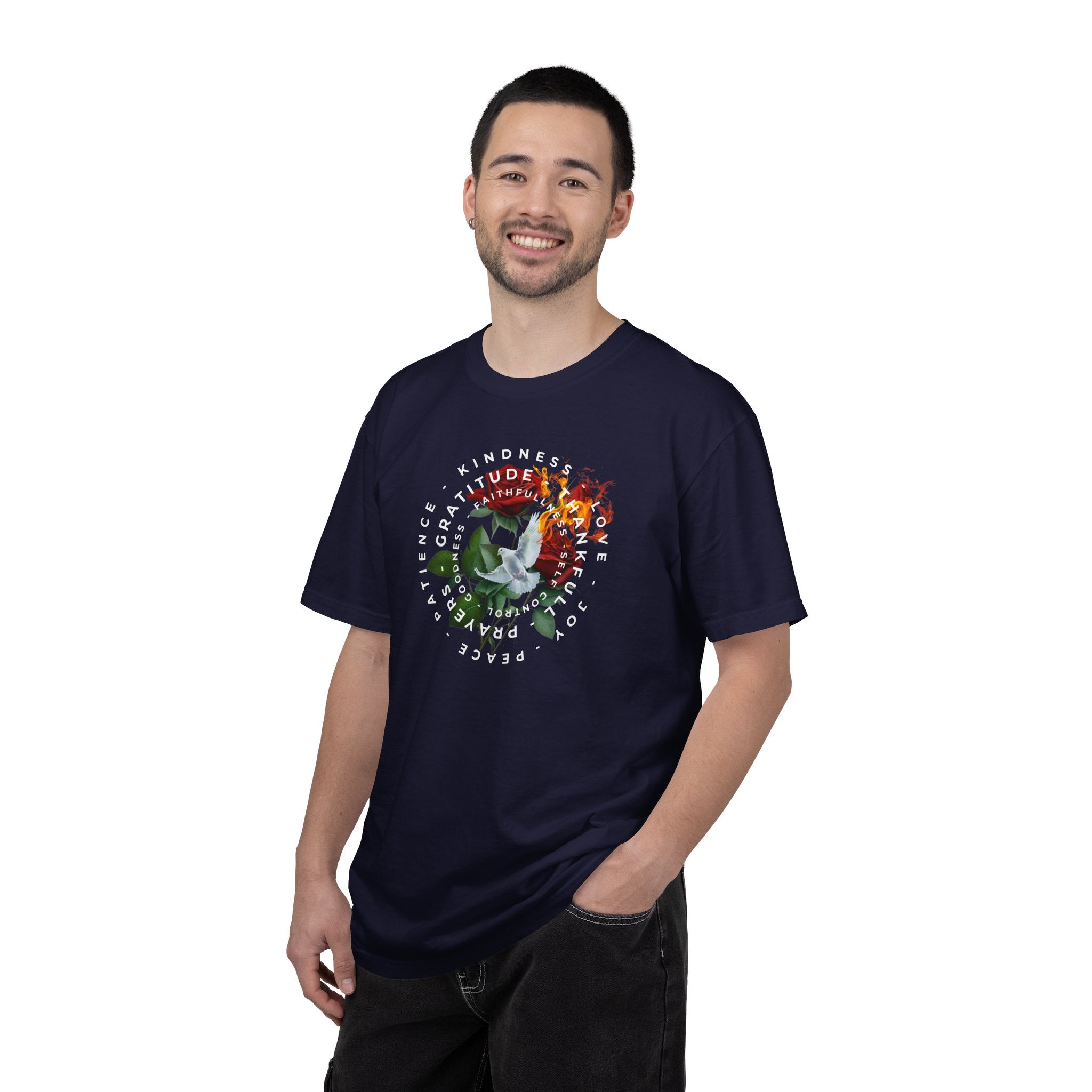 Peace & Gratitude Graphic T-Shirt — Dove Floral Circle Design